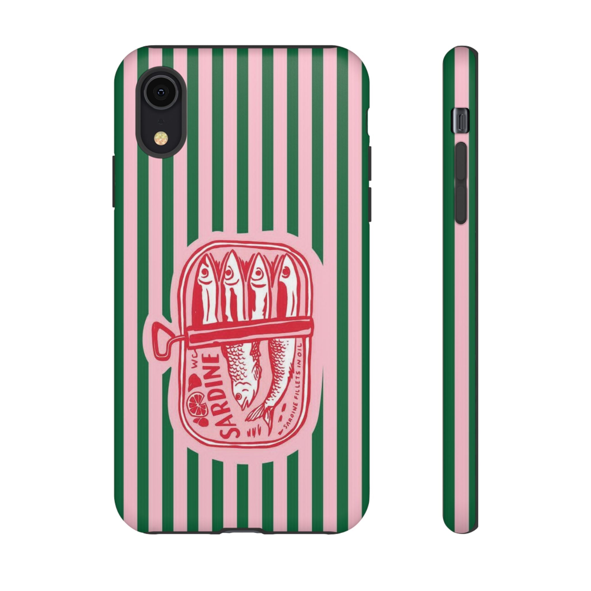Sardine Stripe Phone Case — Retro Pink & Green Nautical Protection