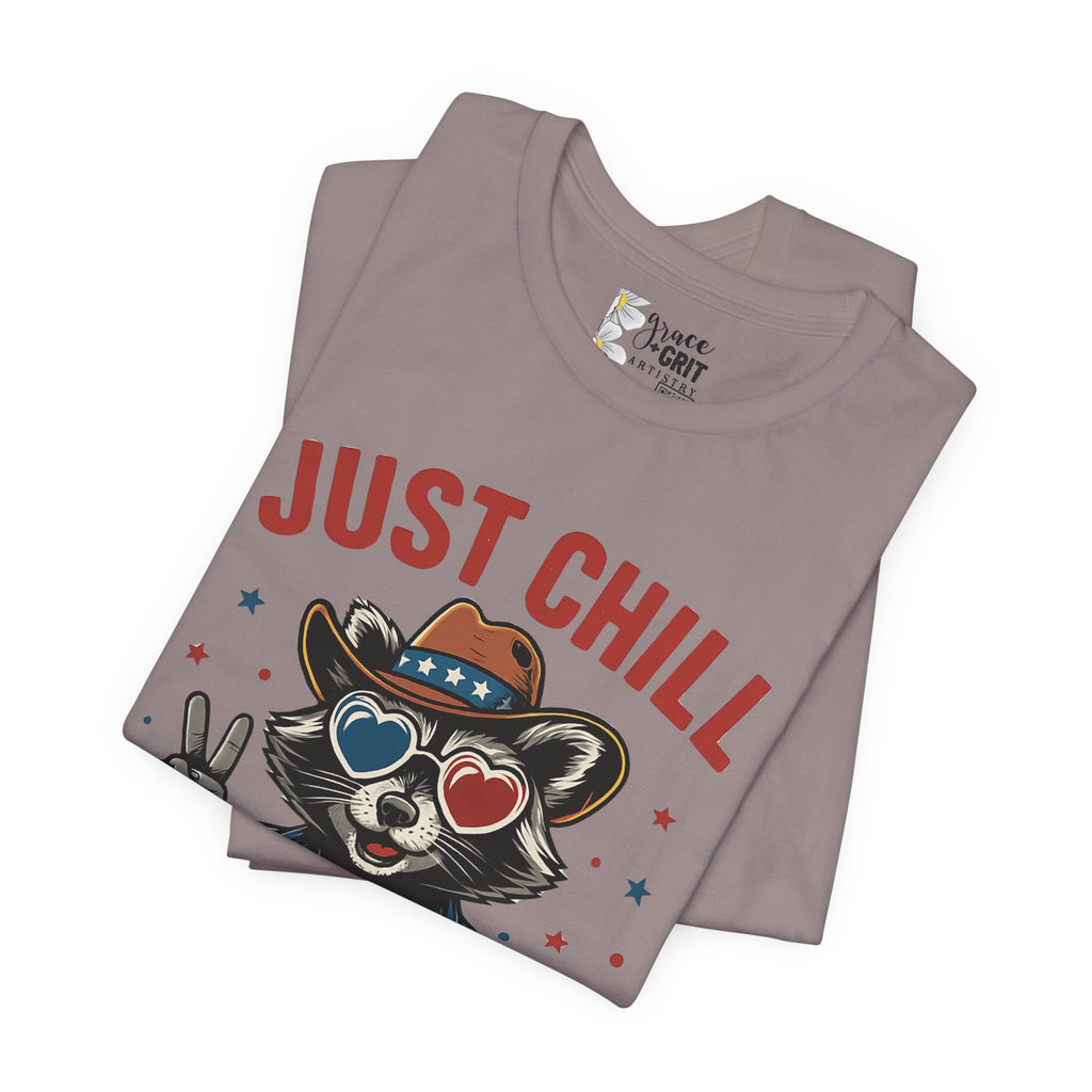 Just Chill The Fourth Out Tee — Patriotic Raccoon 4th of July T-Shirt