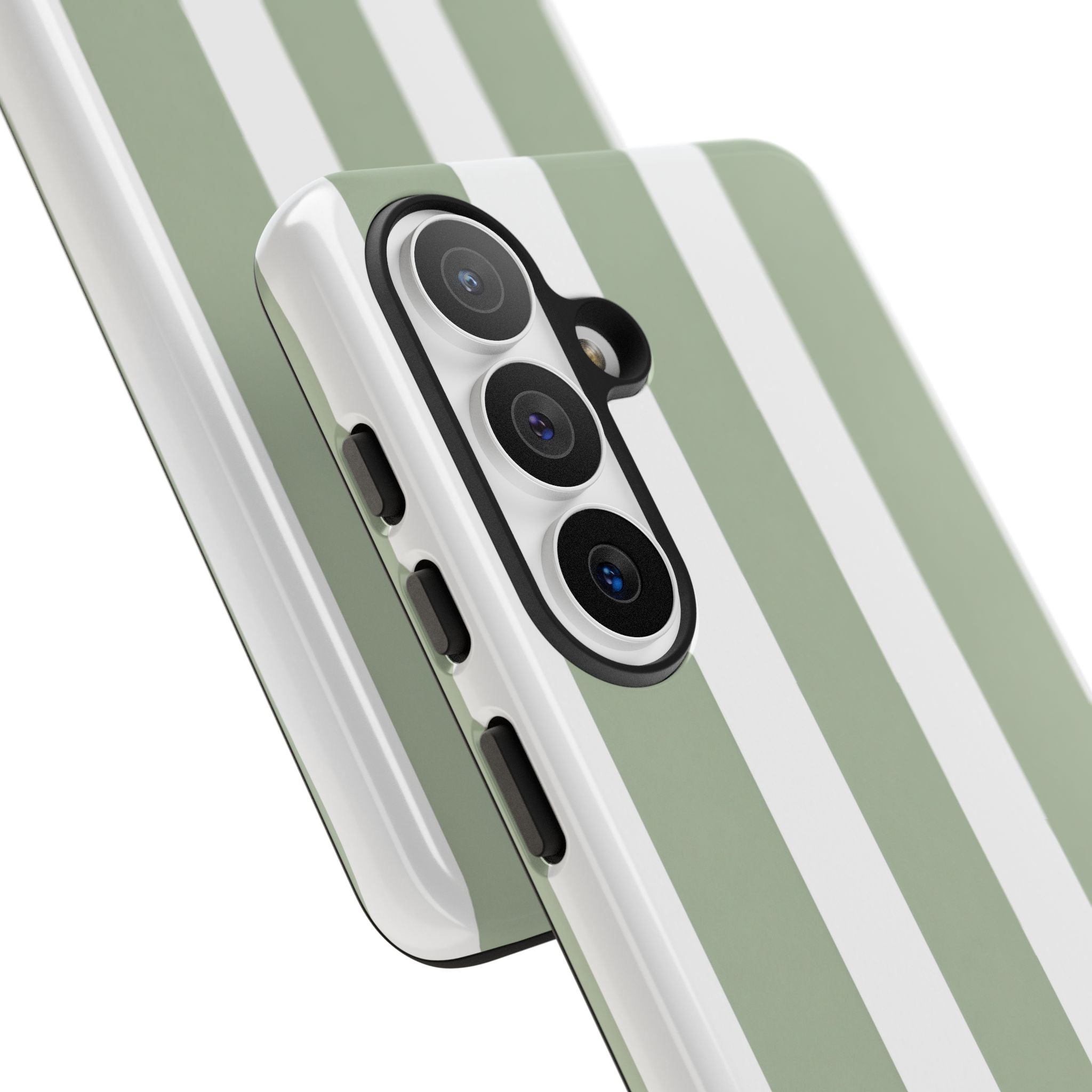 Striped Sage Tough Phone Case — Durable Green & White Vertical Stripe Phone Cover