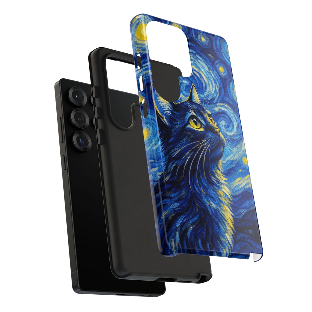 Starry Night Cat Phone Case — Van GoghStyle Blue Galaxy iPhone Cover
