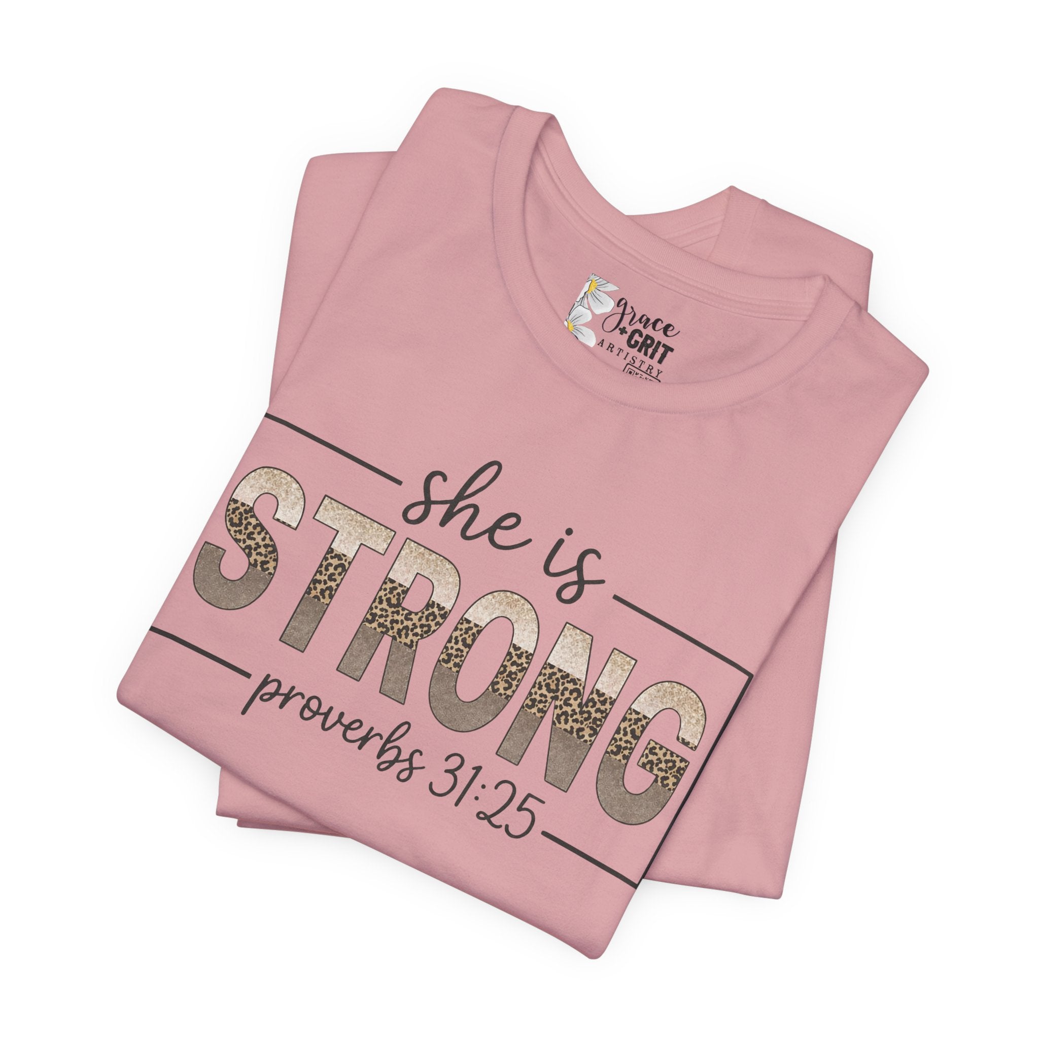 She Is Strong Floral Tee — Inspirational Women's Strength T-Shirt