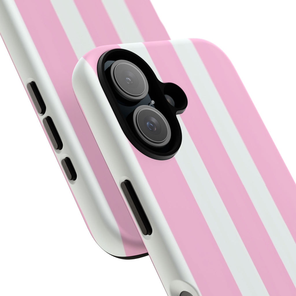 Pink & White Striped Tough Phone Case — Durable Protective Phone Cover