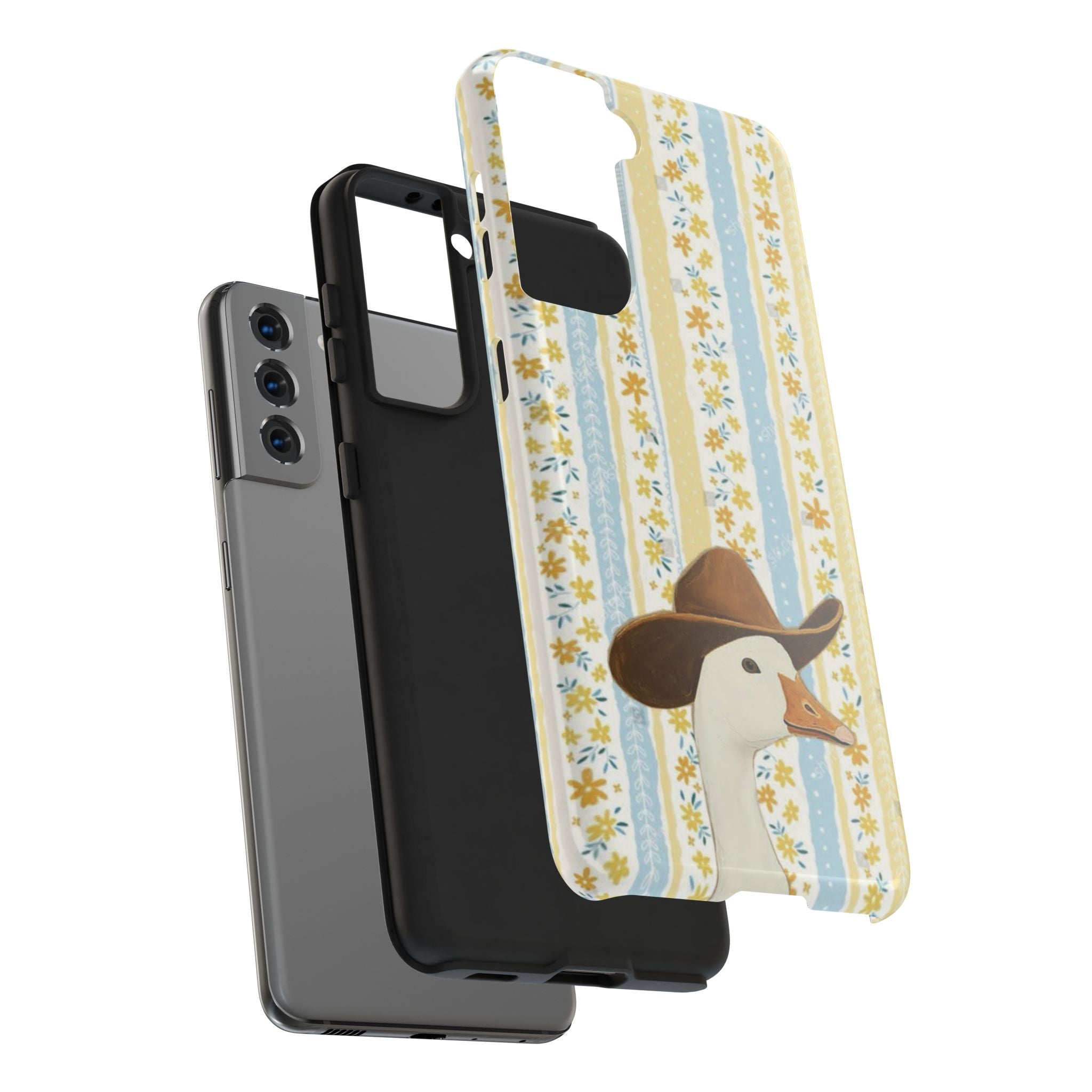 Cowboy Goose Tough Phone Case — Cute Farm Animal iPhone Case with Floral Stripes