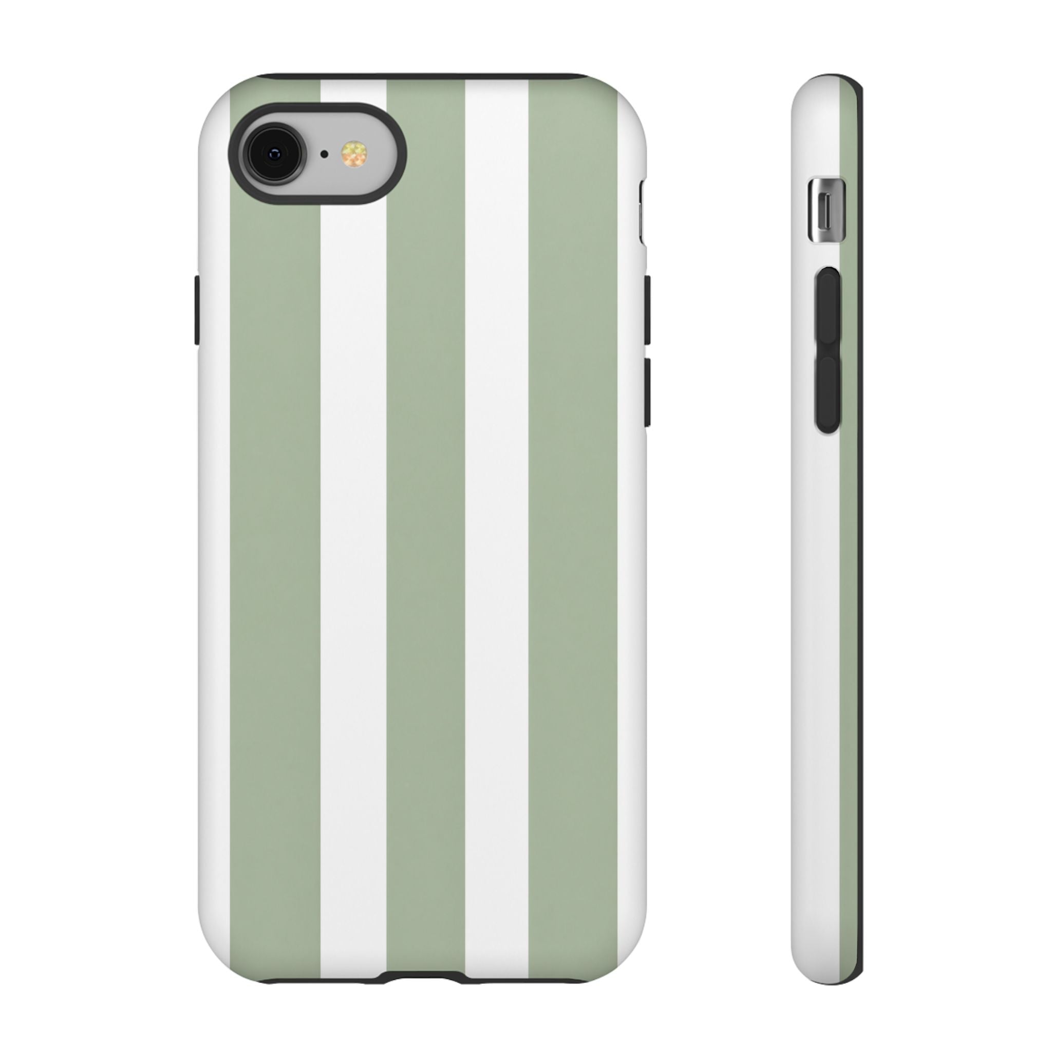 Striped Sage Tough Phone Case — Durable Green & White Vertical Stripe Phone Cover