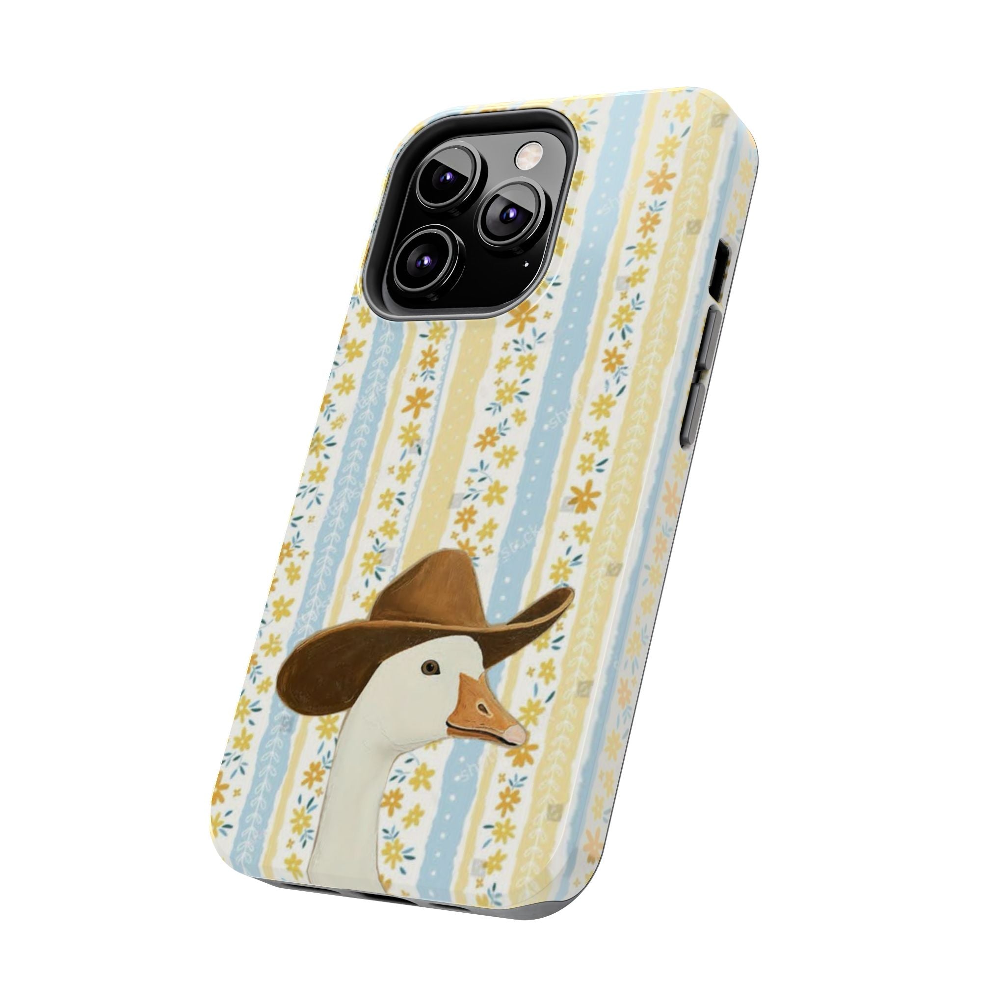 Cowboy Goose Tough Phone Case — Cute Farm Animal iPhone Case with Floral Stripes
