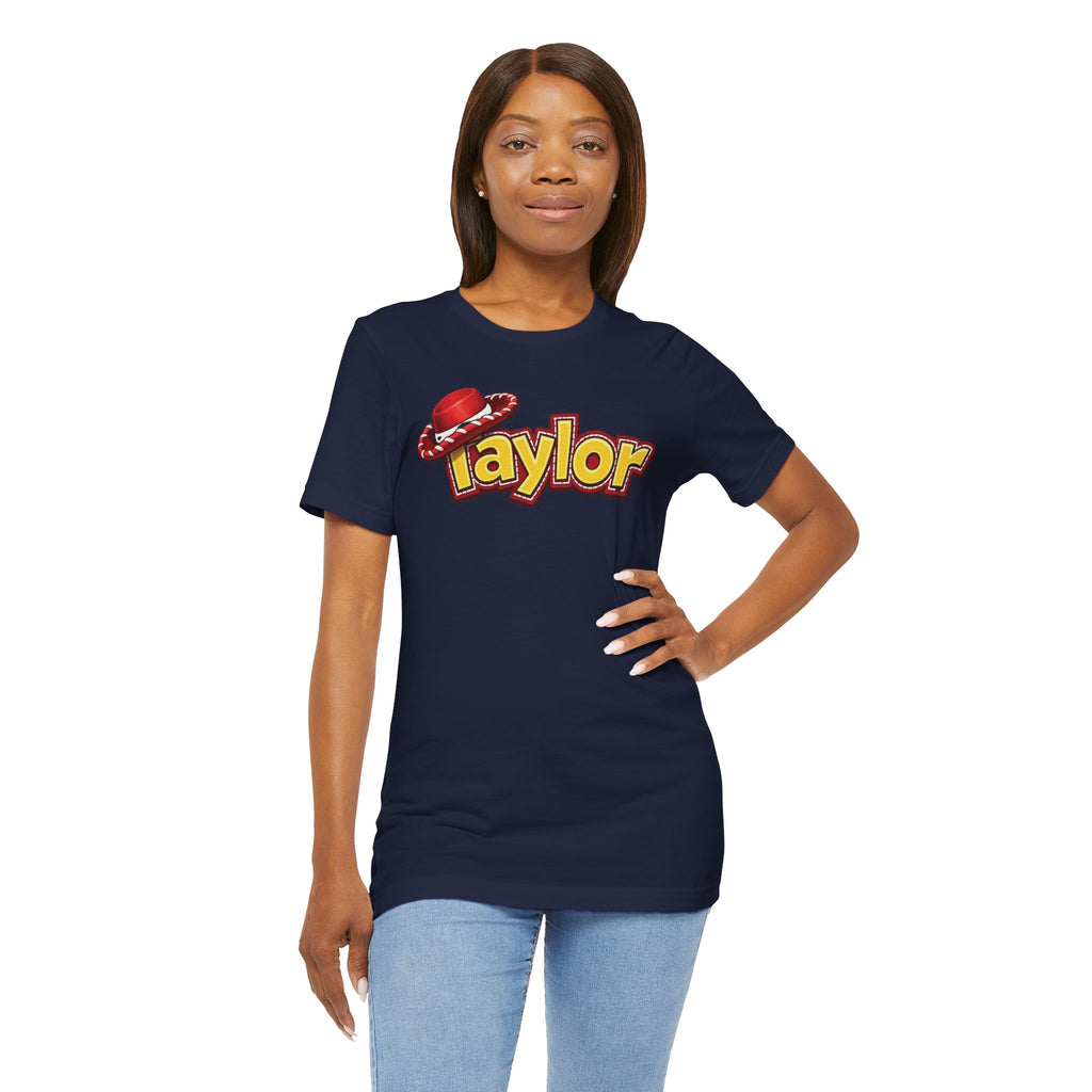 Taylor Name Tee — Retro Western Logo T-Shirt with Red Cowboy Hat