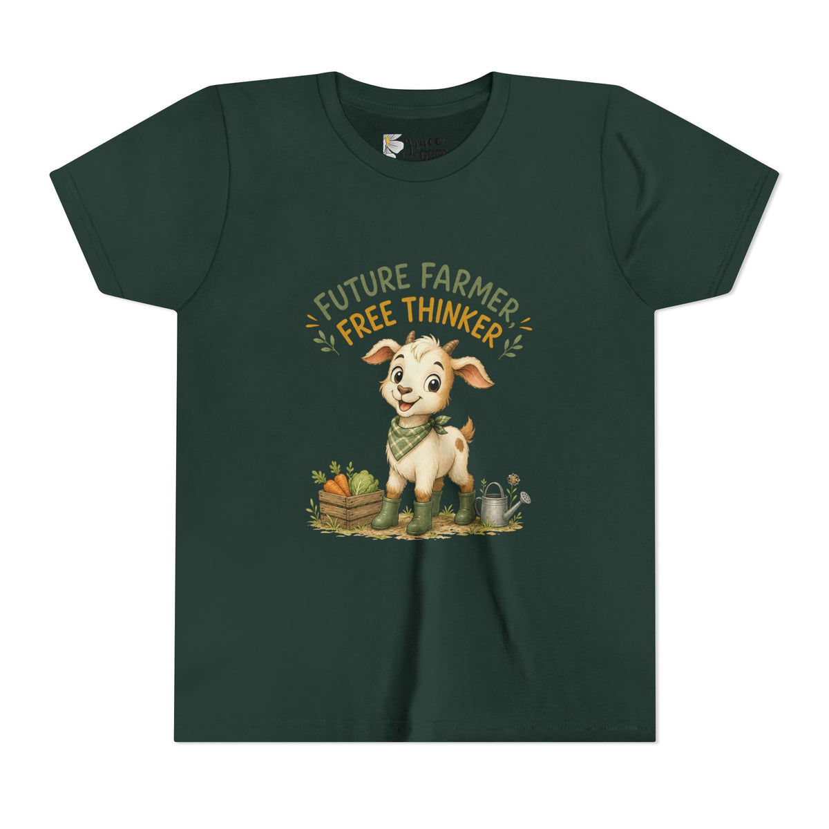 Youth Tee — "Future Farmer, Free Thinker" Cute Goat Kids Shirt