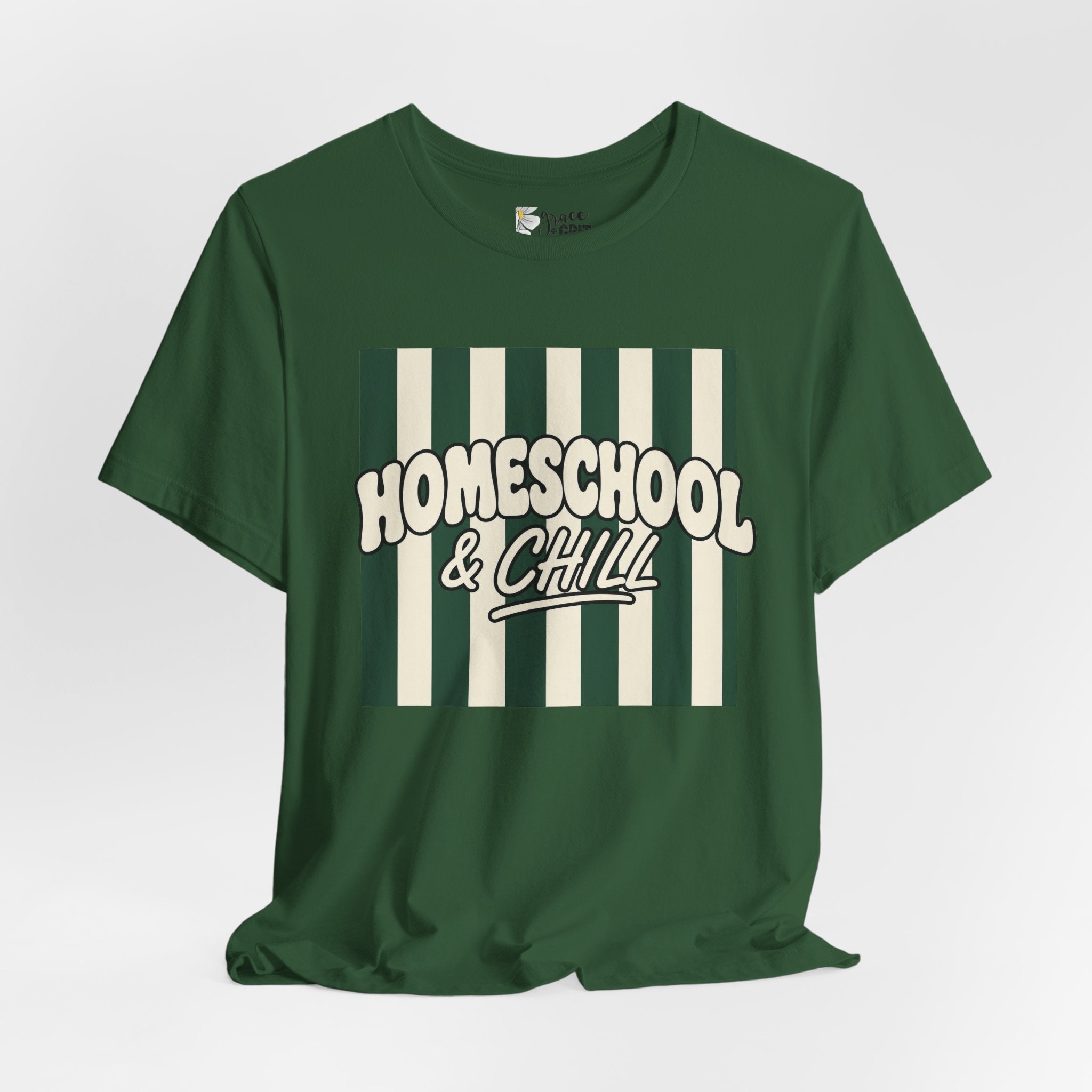Homeschool & Chill T-Shirt — Retro Green Striped Homeschool Tee