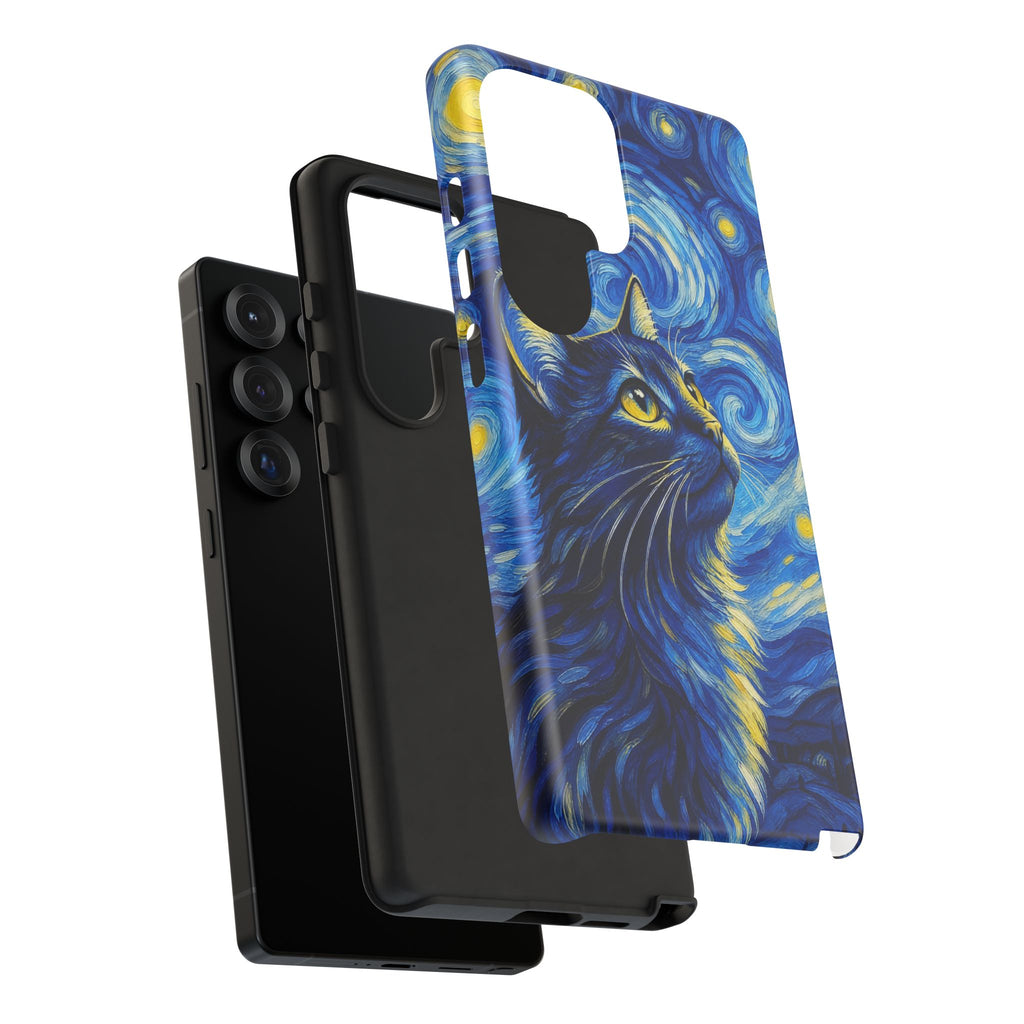 Starry Night Cat Phone Case — Van GoghStyle Blue Galaxy iPhone Cover
