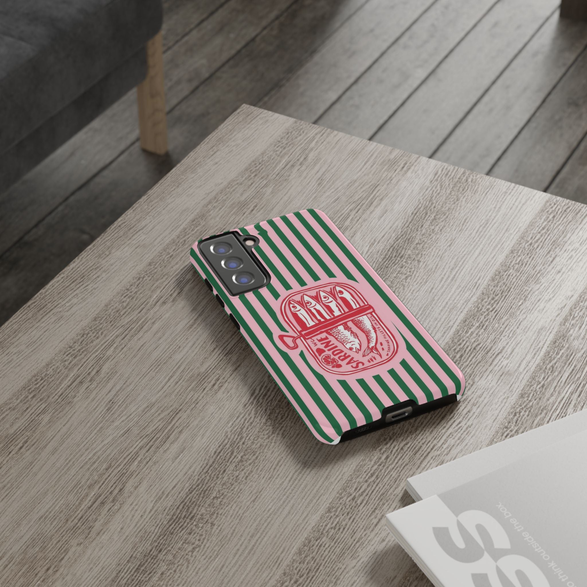 Sardine Stripe Phone Case — Retro Pink & Green Nautical Protection