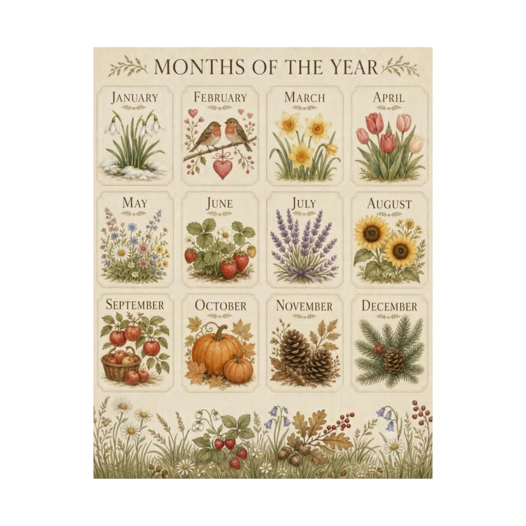 Months of the Year Botanical Poster