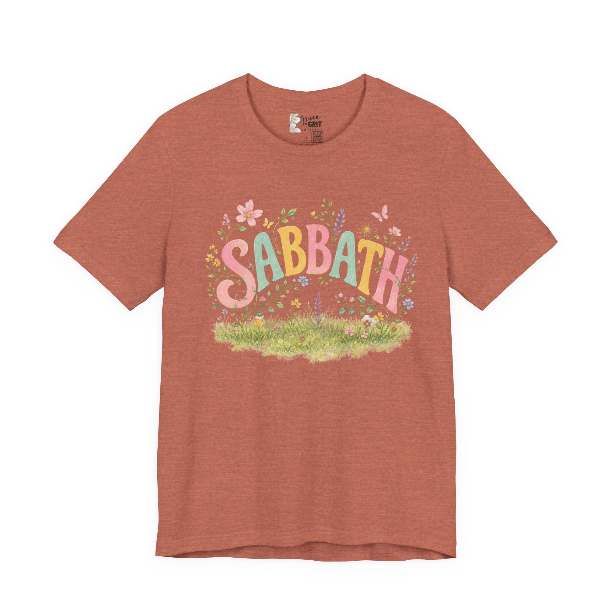 Sabbath Floral Script Tee | Pastel Flowers, Meadow Illustration