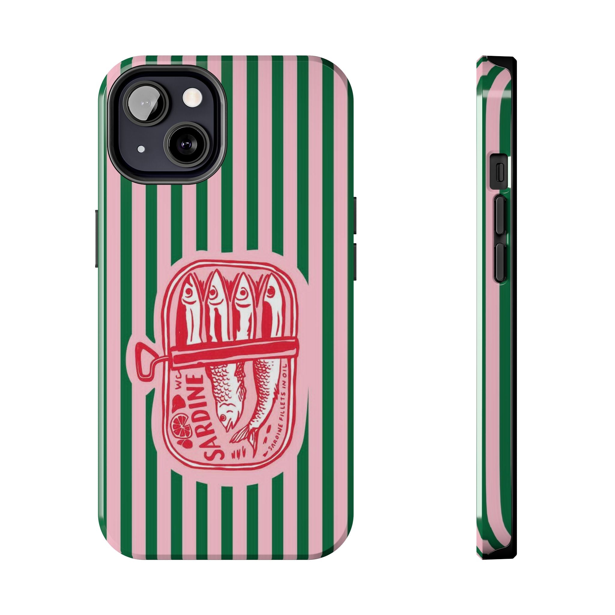 Sardine Stripes Tough Phone Case — Retro Pink & Green Protective Phone Cover
