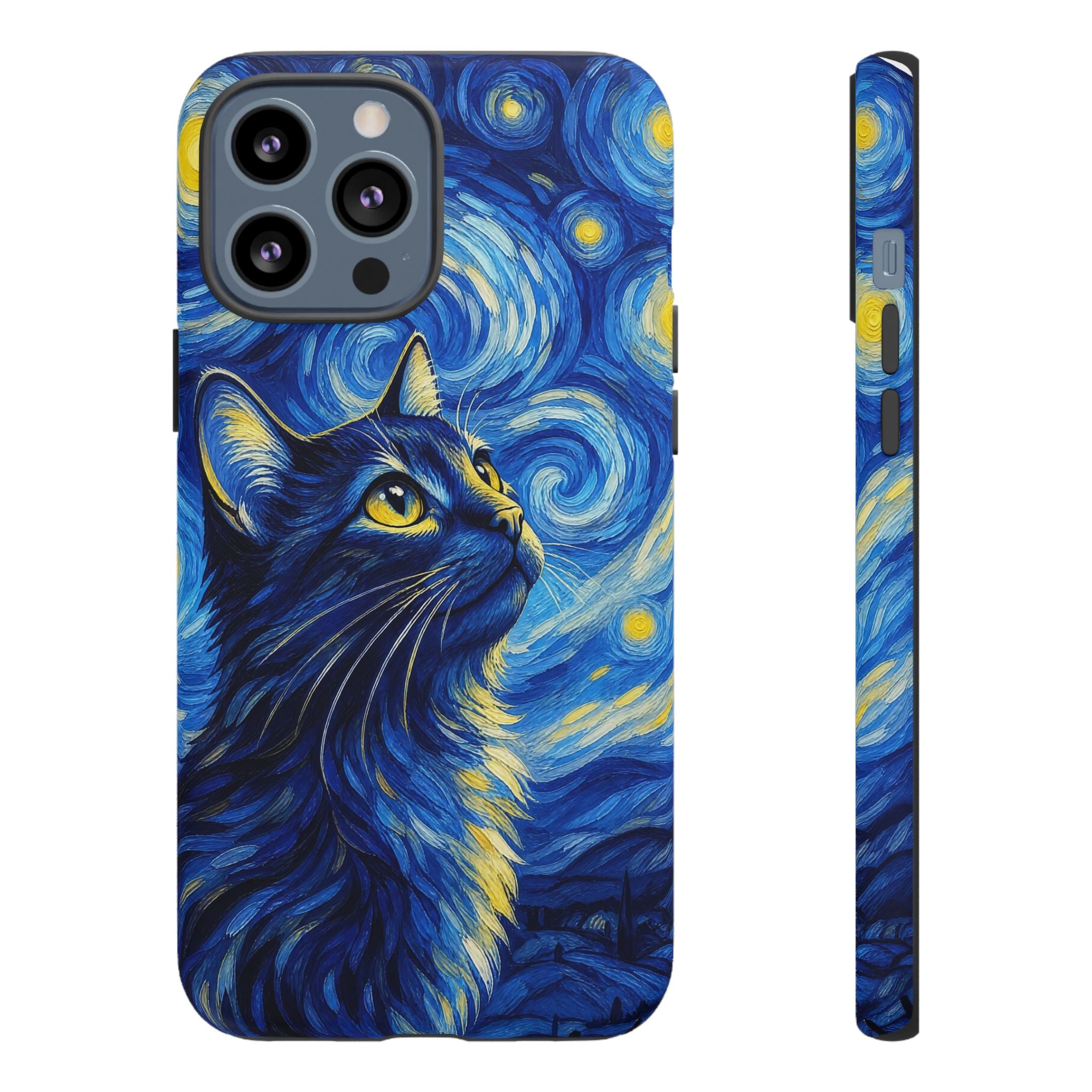 Starry Night Cat Phone Case — Van GoghStyle Blue Galaxy iPhone Cover