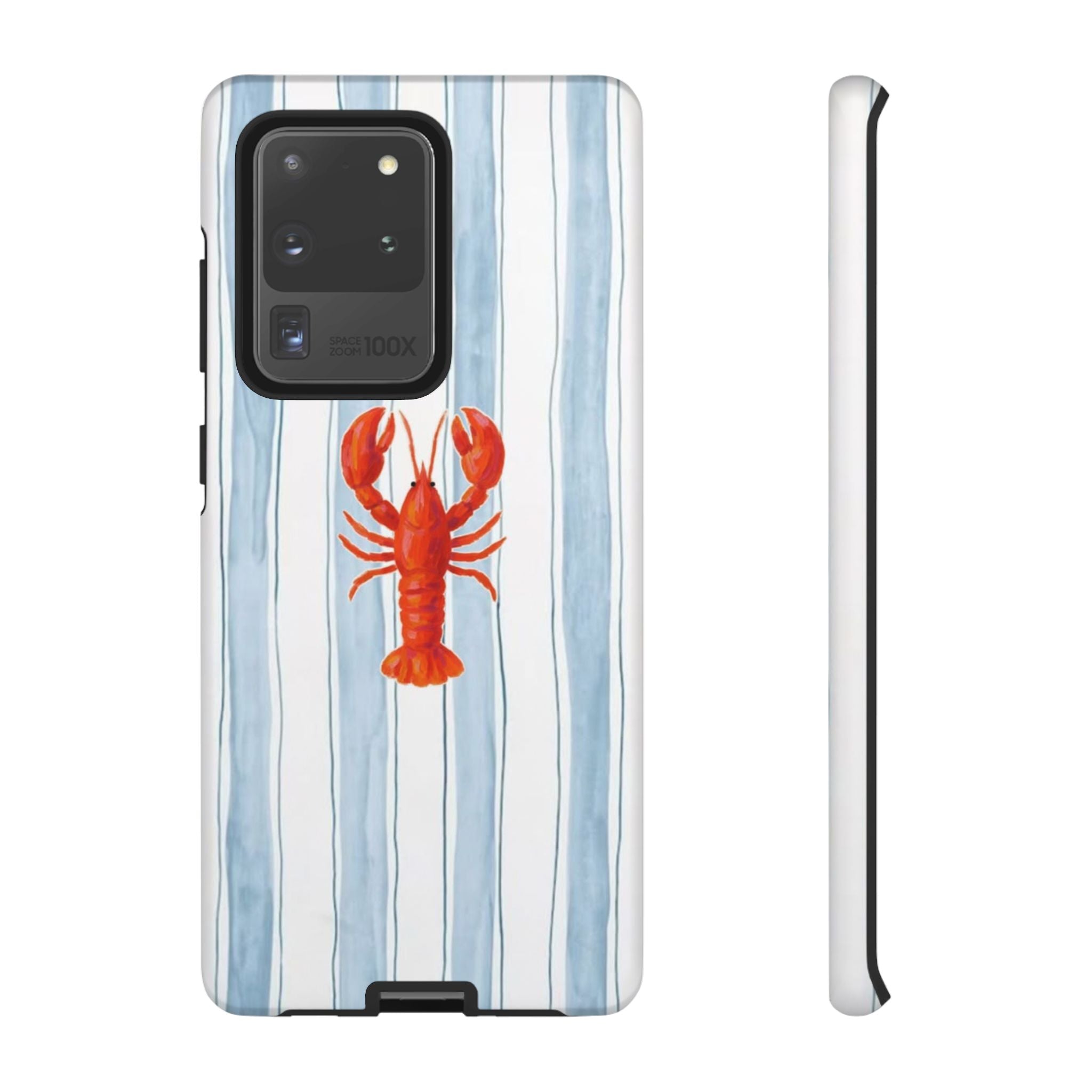 Lobster Stripe Phone Case — Nautical Blue & White Protective Cover