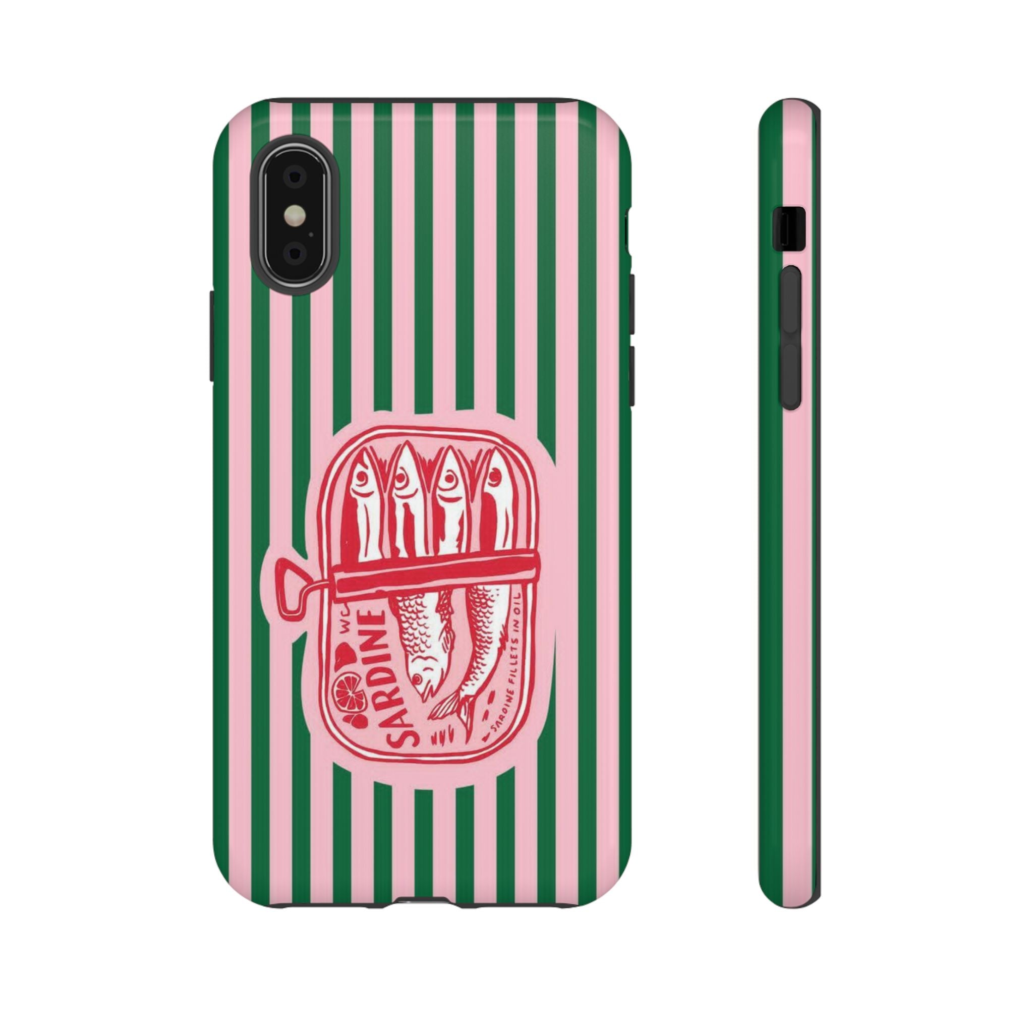 Sardine Stripe Phone Case — Retro Pink & Green Nautical Protection