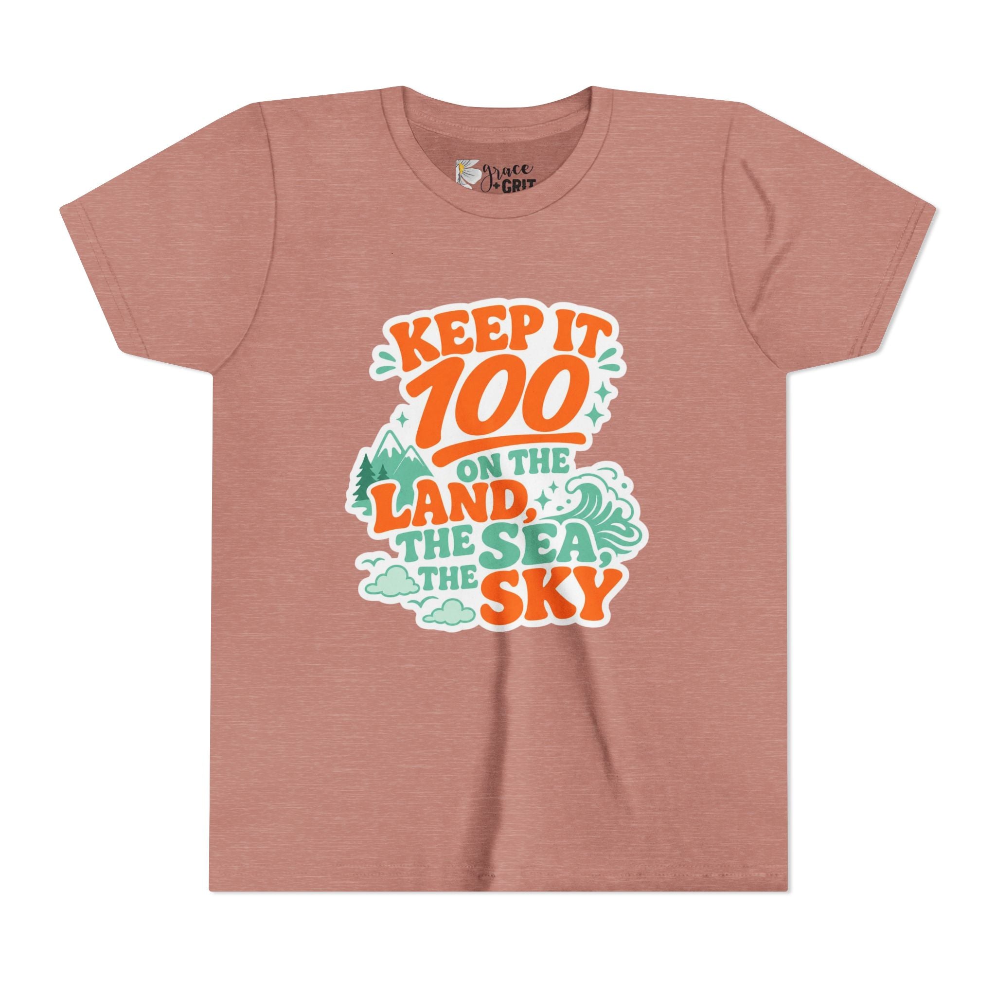 Keep It 100 on the Land the Sea the Sky Youth Tee | Adventure Nature Graphic