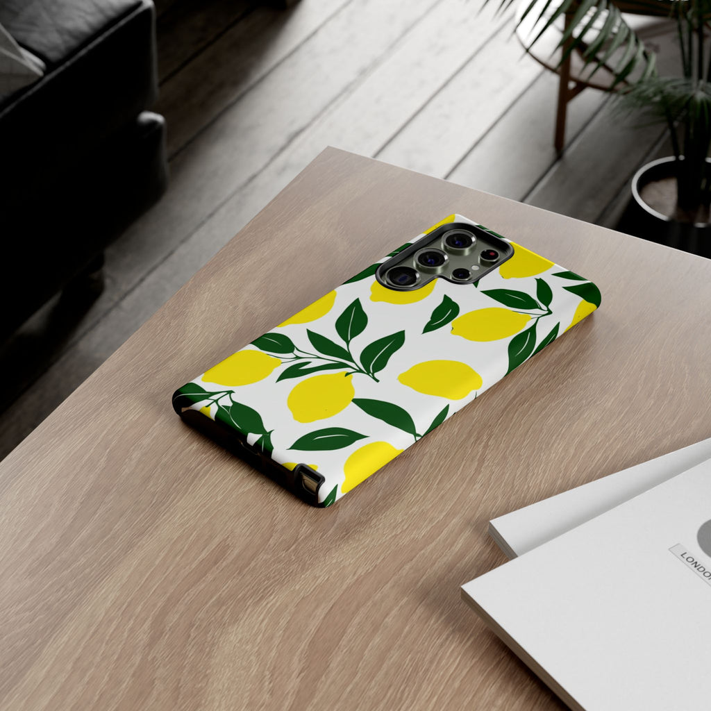 Lemon Pattern Tough Phone Case — Bright Citrus Protective Cover