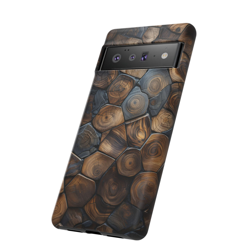 Wood Grain Hex Phone Case — Rustic Geometric iPhone Protection