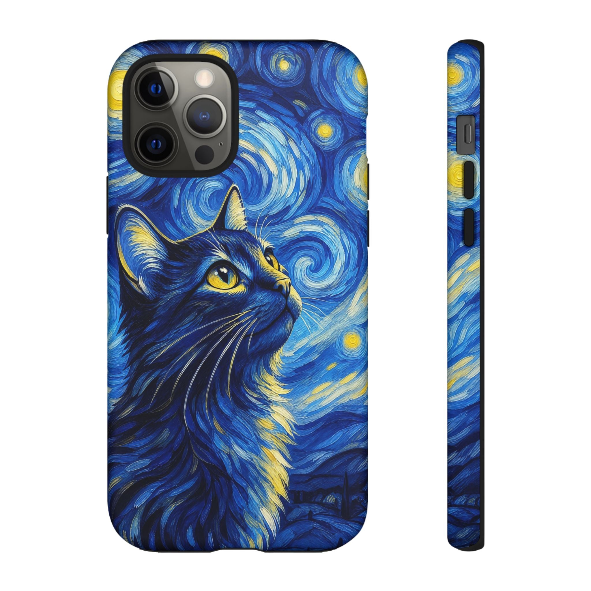Starry Night Cat Phone Case — Van GoghStyle Blue Galaxy iPhone Cover