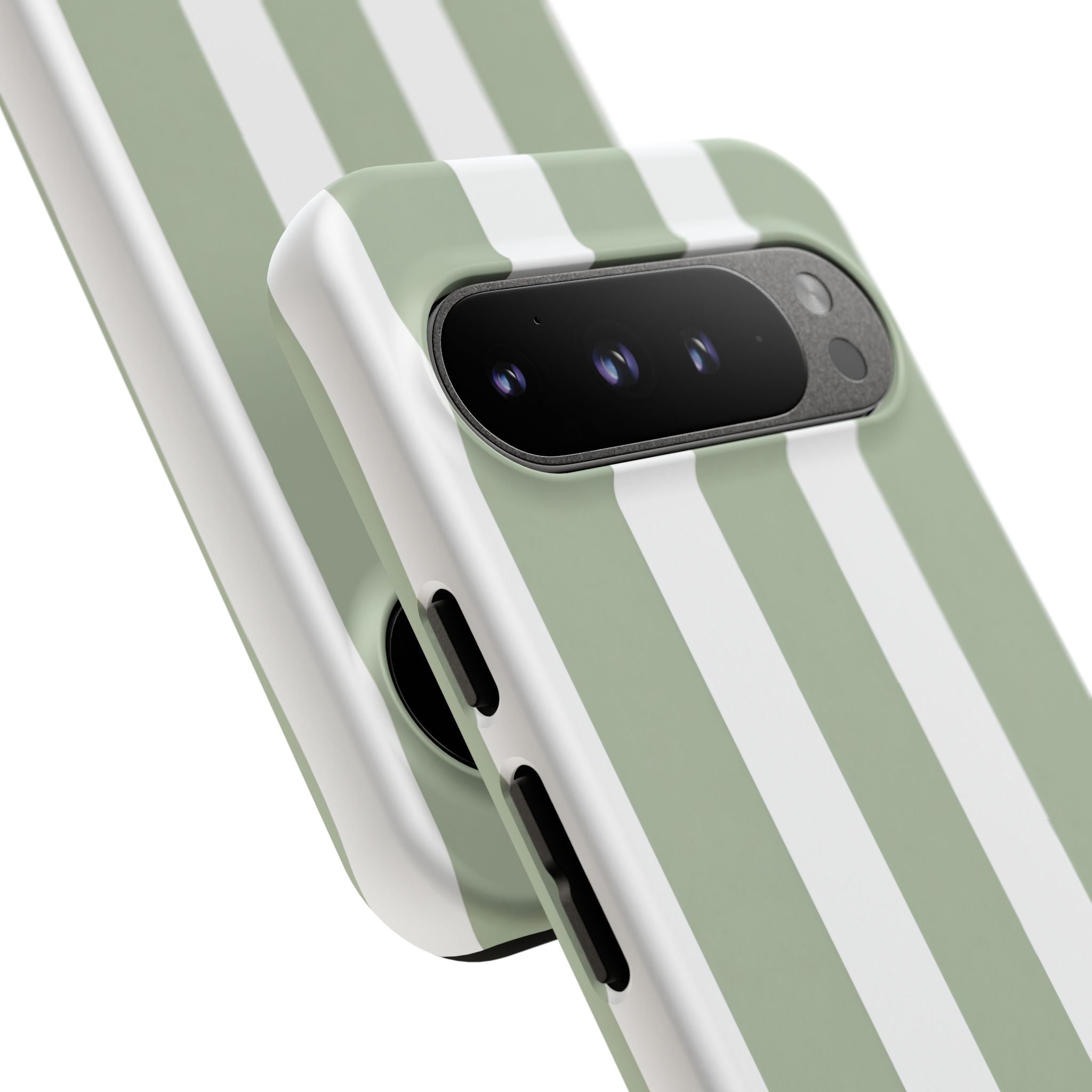 Striped Sage Tough Phone Case — Durable Green & White Vertical Stripe Phone Cover