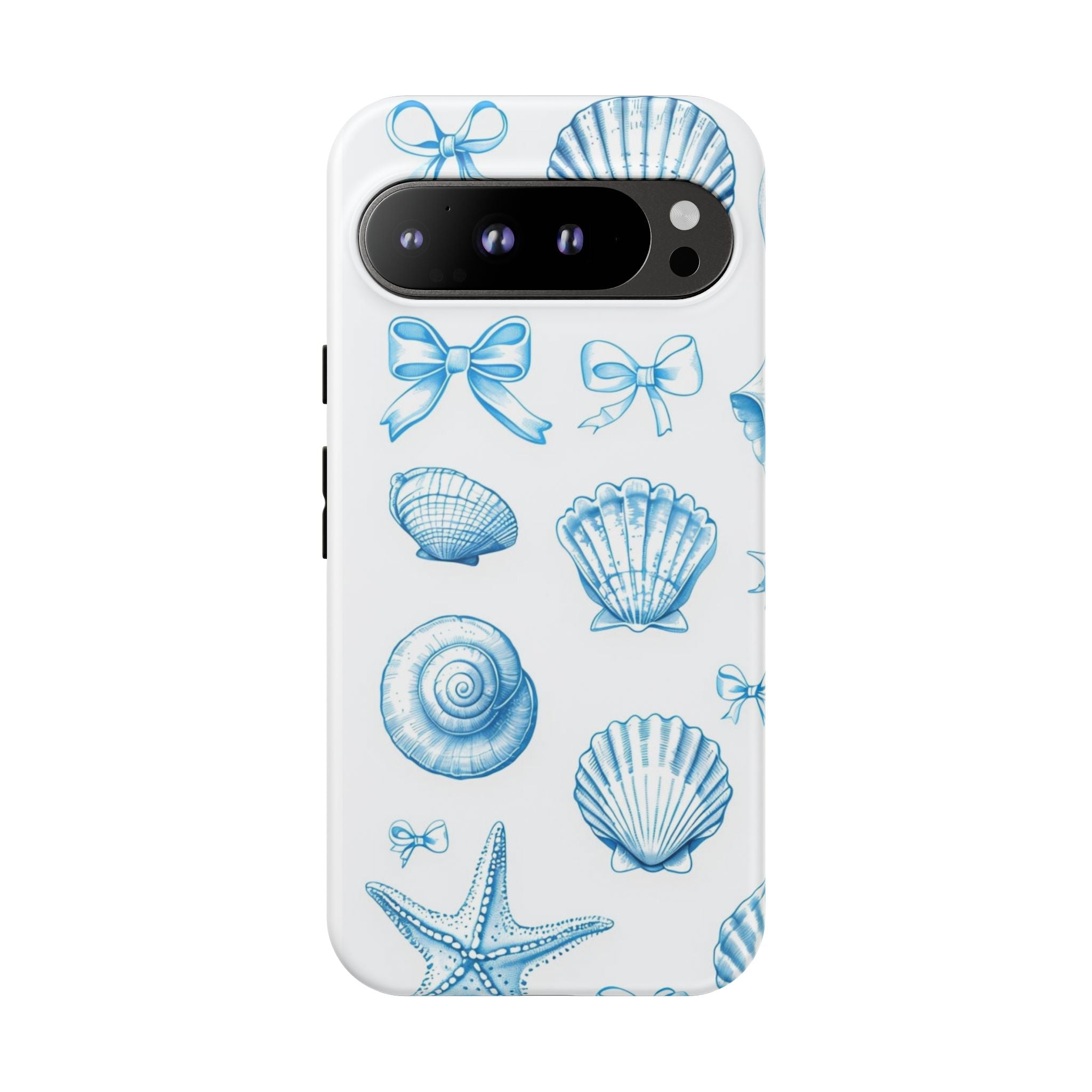 Seaside Shells Phone Case — Blue Nautical Shell & Starfish Pattern