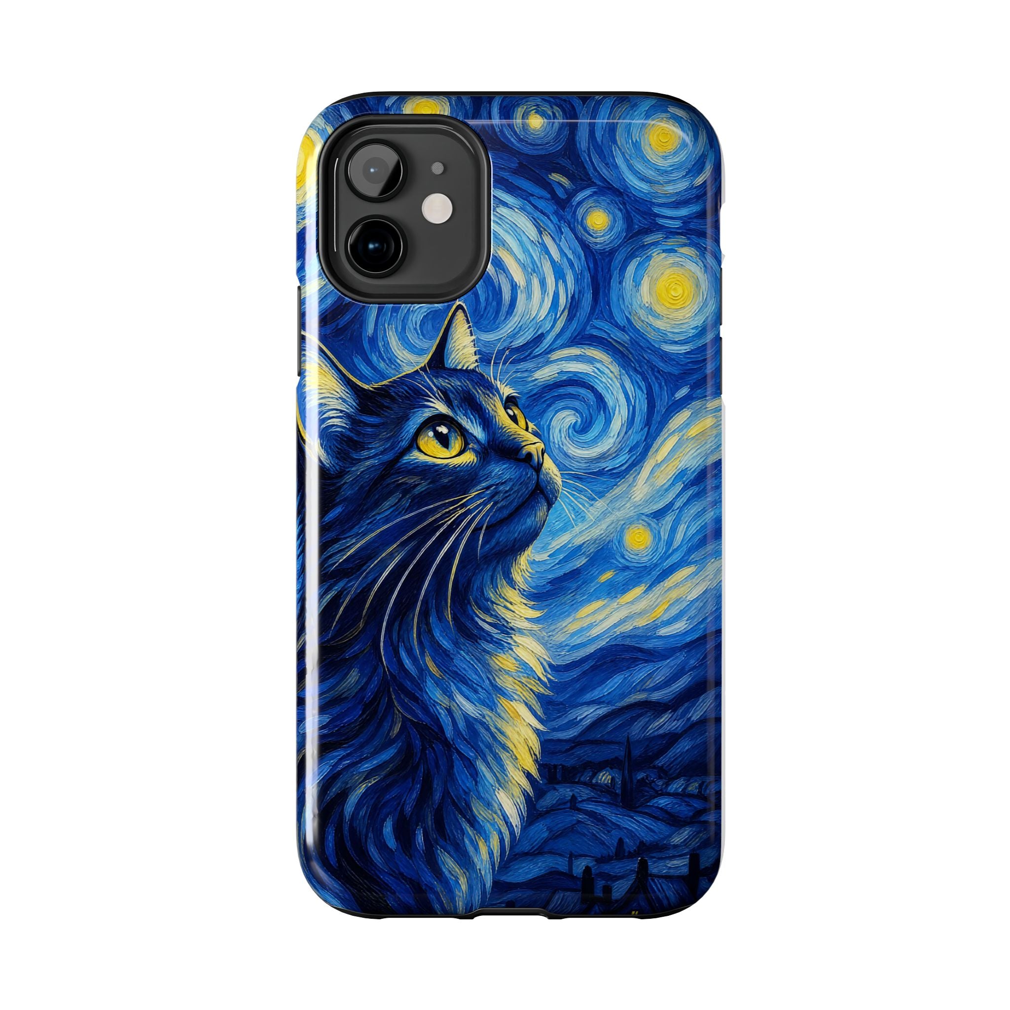 Starry Night Cat Tough Phone Case — Van Gogh Style Galaxy Kitten Protective Cover