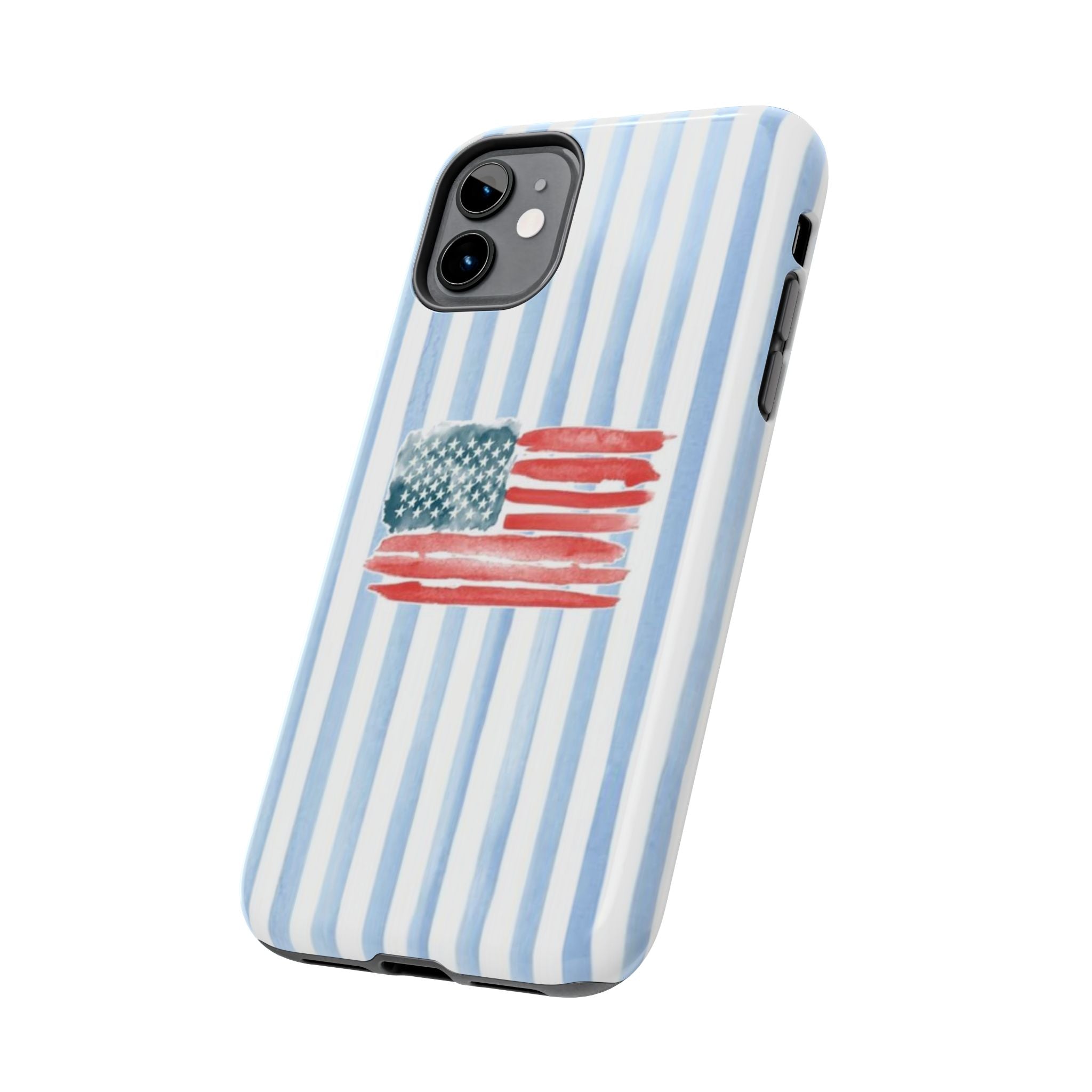 American Flag Watercolor Tough Phone Case — Blue Striped Patriotic Phone Case
