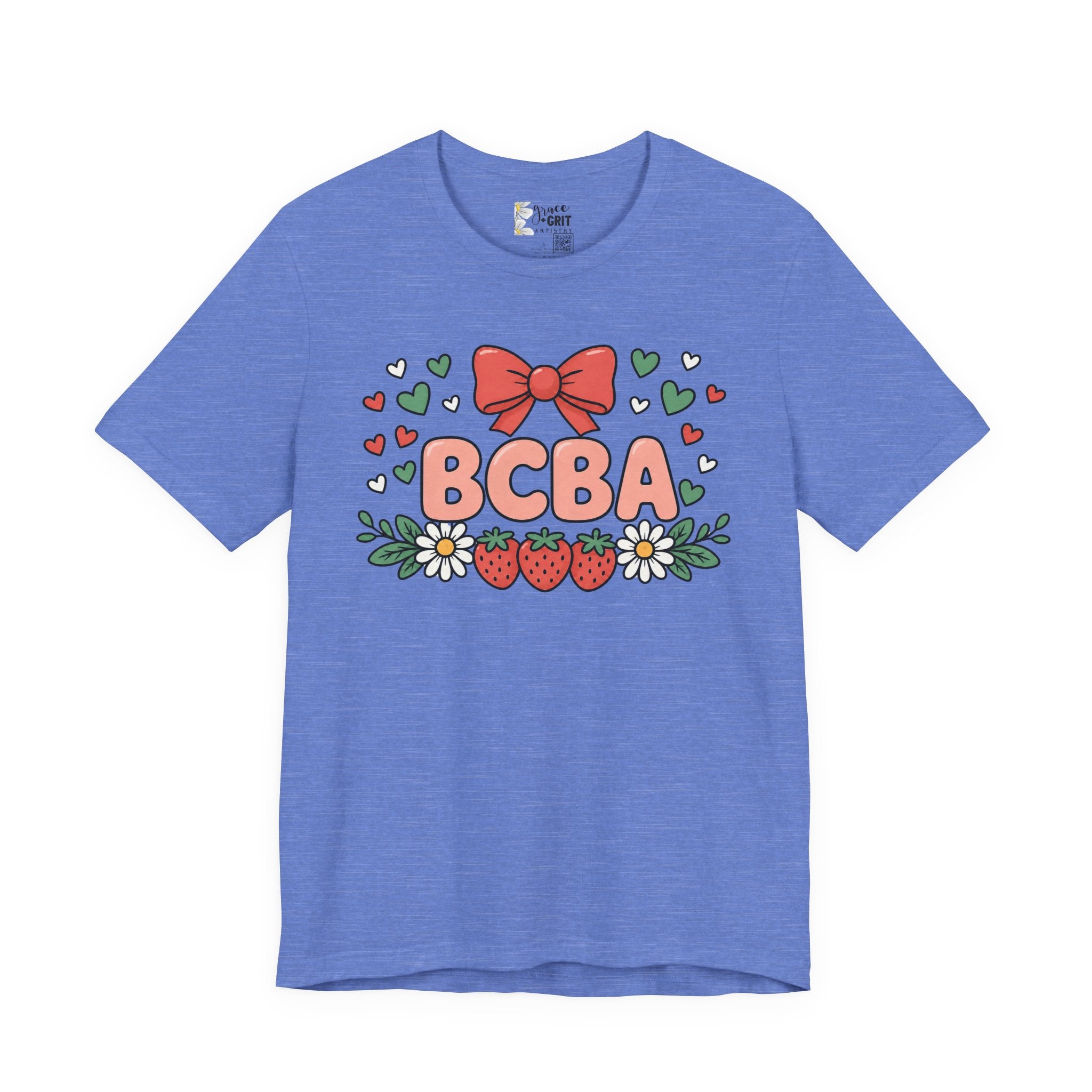 BCBA Strawberry Bow T-Shirt — Cute Floral ABA Therapist Gift