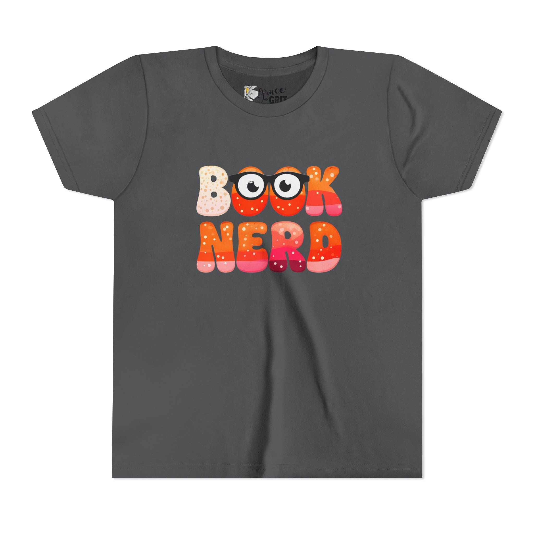 Book Nerd Youth Tee | Cute Retro Bubble Letters with Glasses