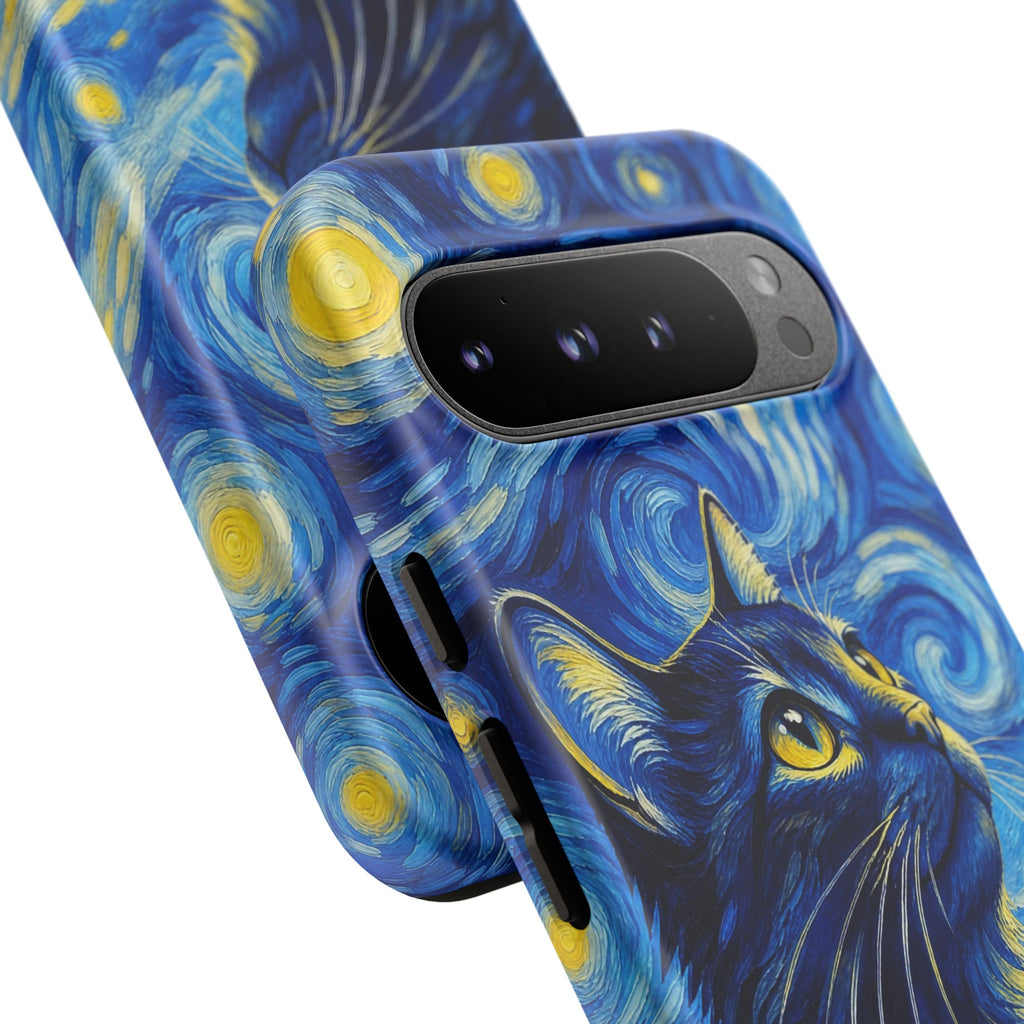 Starry Night Cat Phone Case — Van GoghStyle Blue Galaxy iPhone Cover