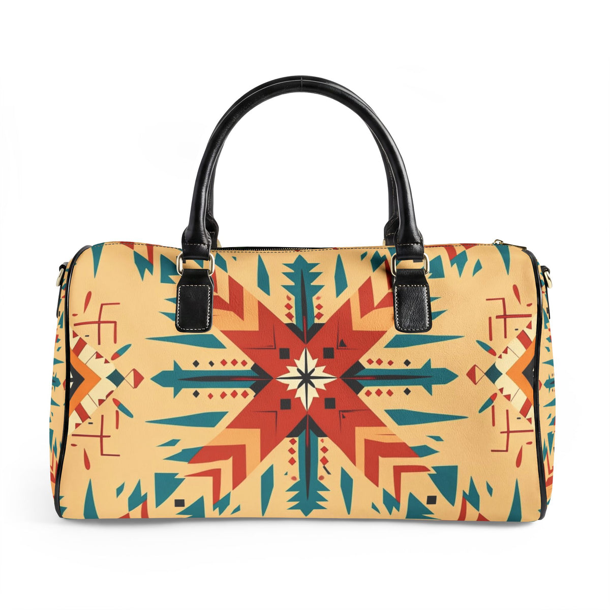 Faux Leather Travel Bag with Southwestern Geometric Pattern