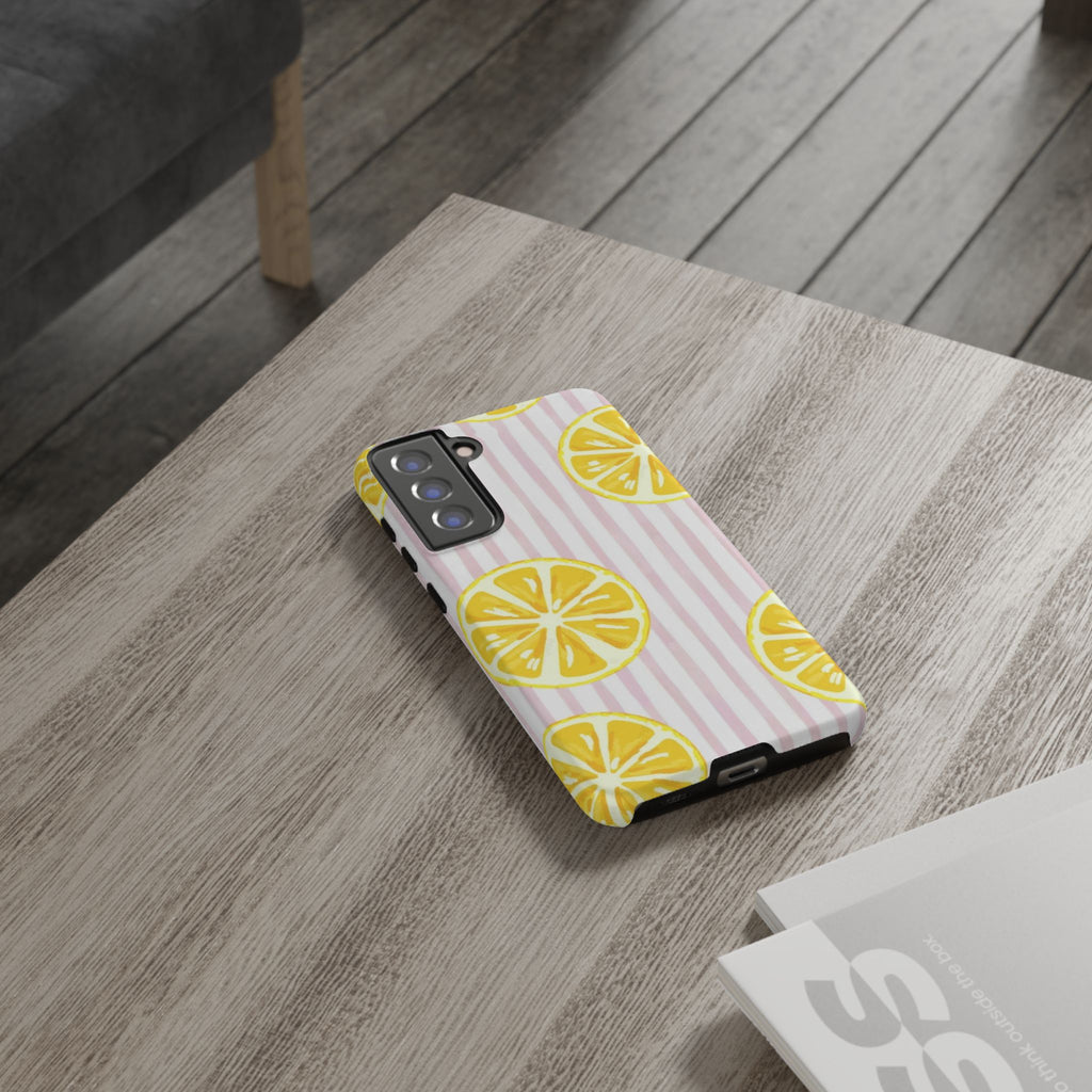 Lemon Slices Tough Case — Cute Pink Stripe Phone Cover