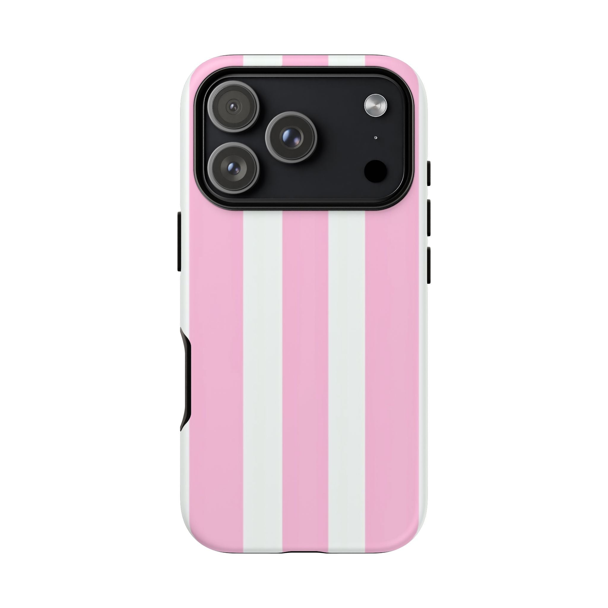Pink & White Striped Tough Phone Case — Durable Protective Phone Cover