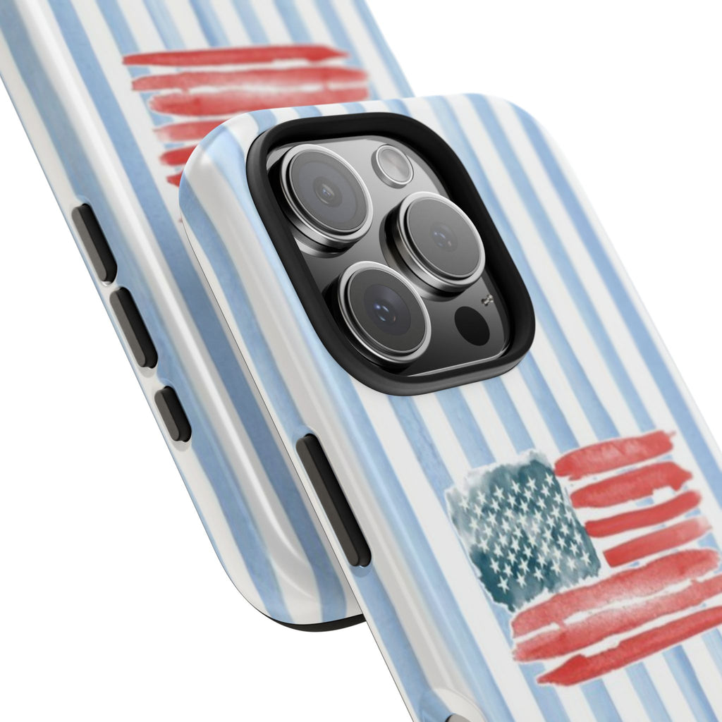 American Flag Watercolor Tough Phone Case — Blue Striped Patriotic Phone Case