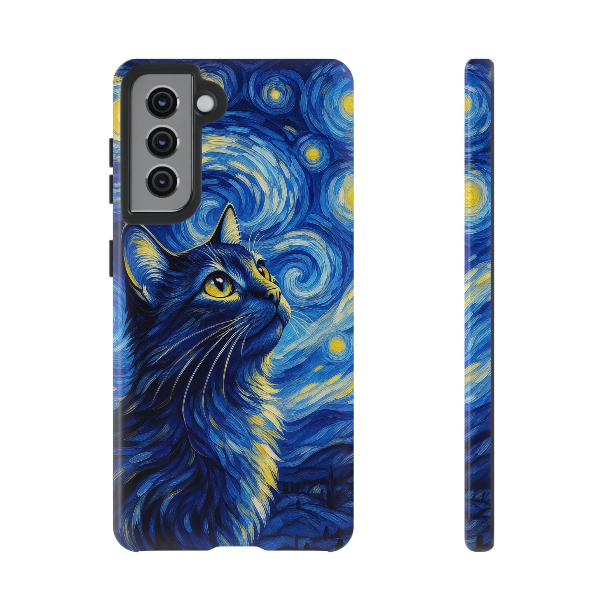Starry Night Cat Phone Case — Van GoghStyle Blue Galaxy iPhone Cover