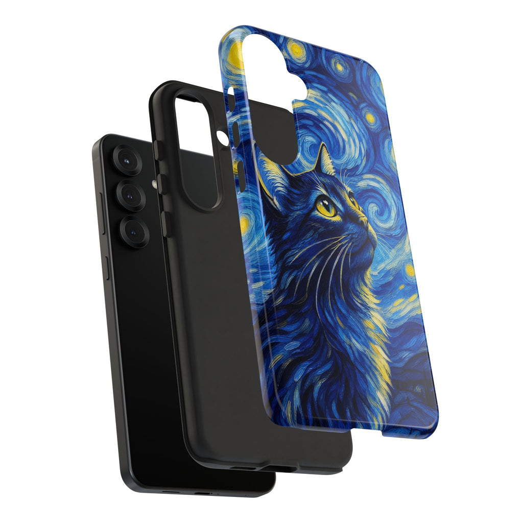 Starry Night Cat Phone Case — Van GoghStyle Blue Galaxy iPhone Cover