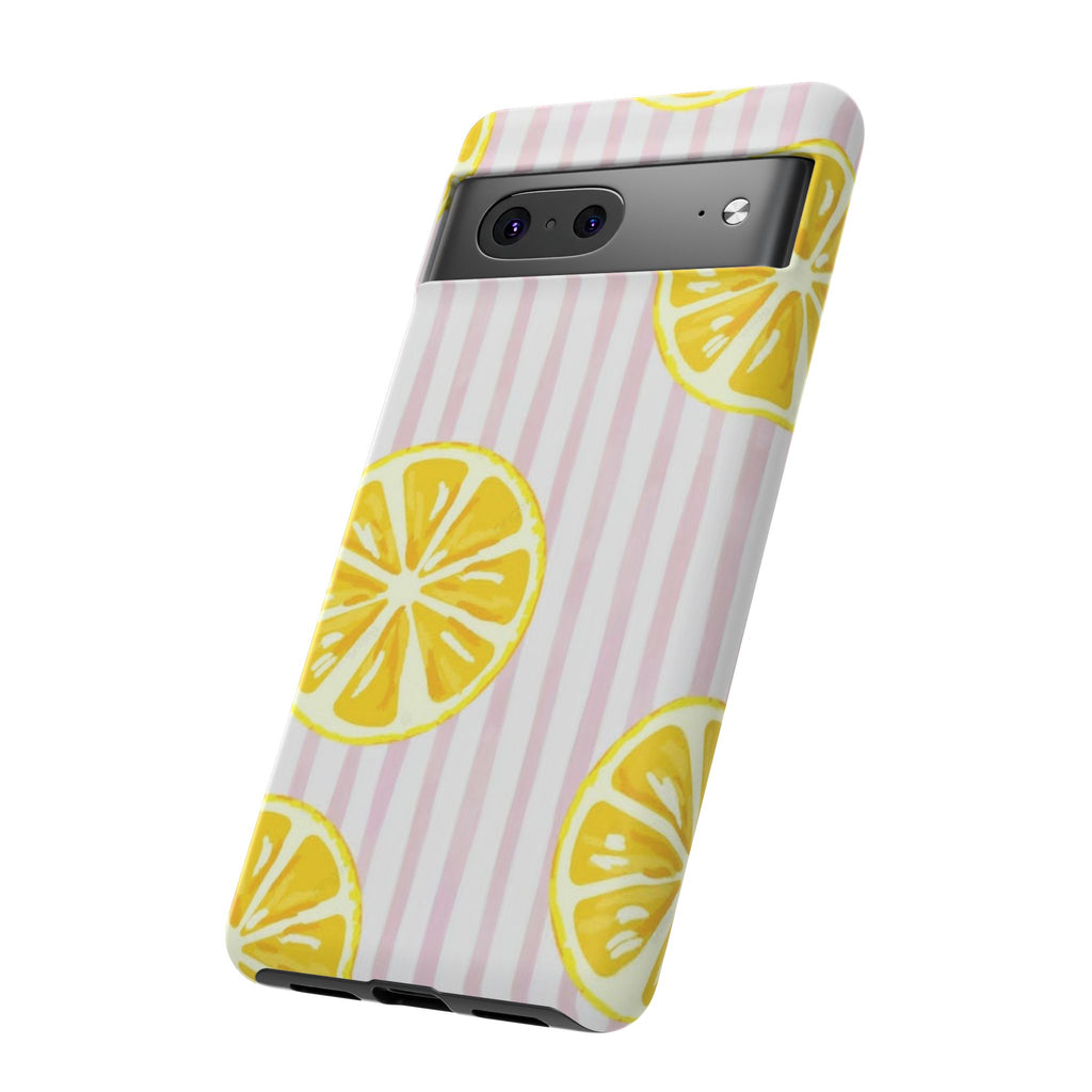 Lemon Slices Tough Case — Cute Pink Stripe Phone Cover