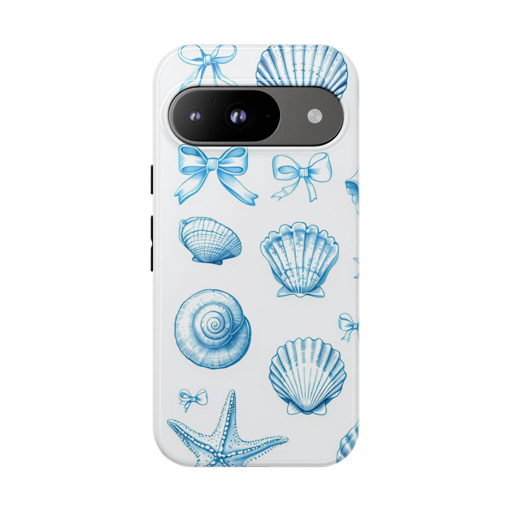 Seaside Shells Phone Case — Blue Nautical Shell & Starfish Pattern