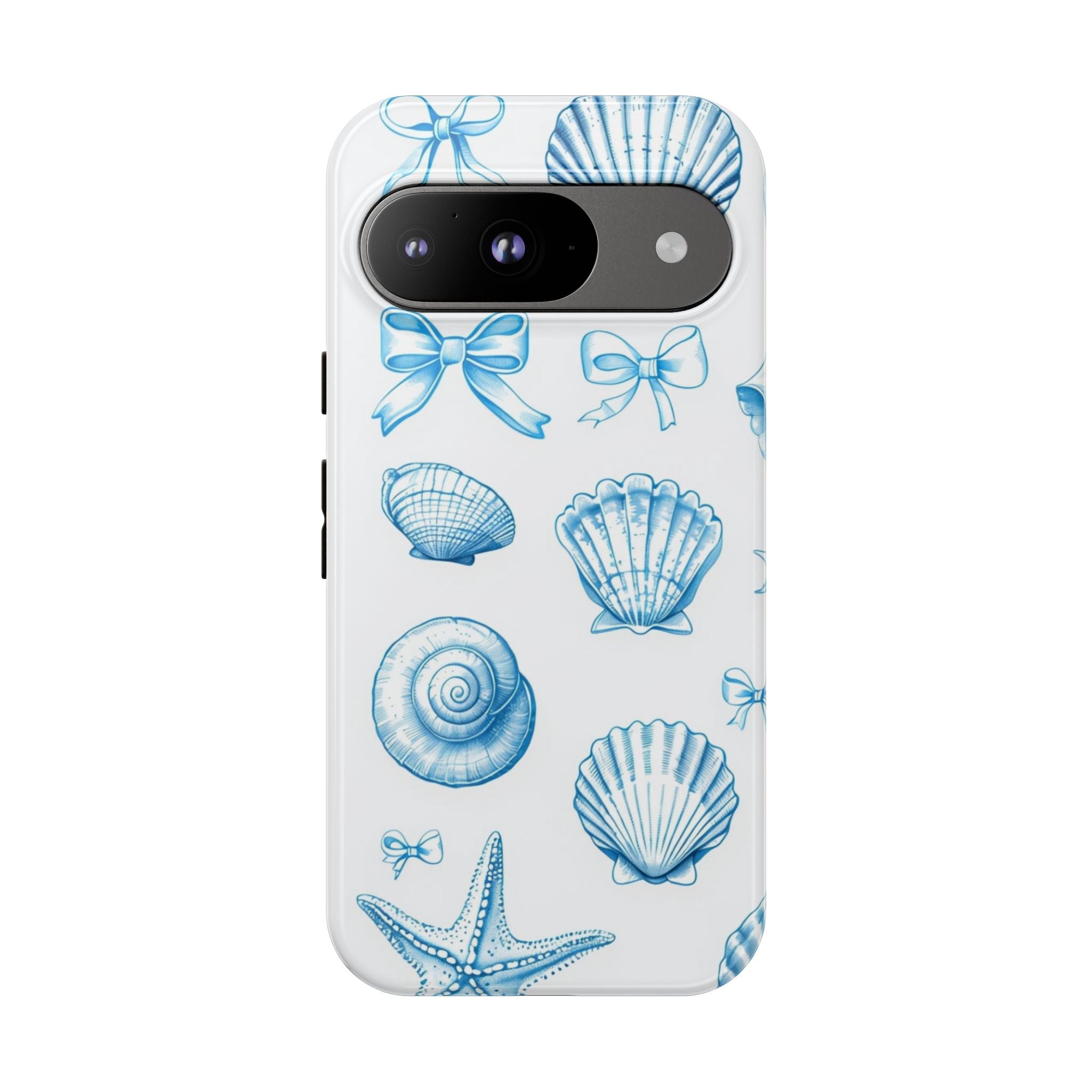 Seaside Shells Phone Case — Blue Nautical Shell & Starfish Pattern