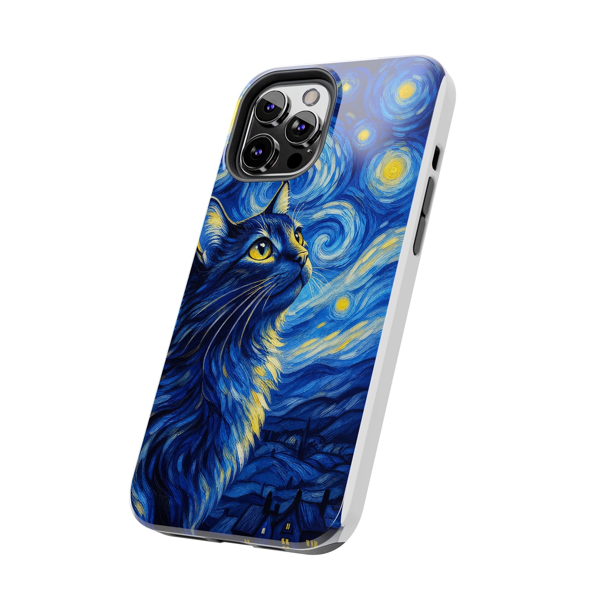 Starry Night Cat Tough Phone Case — Van Gogh Style Galaxy Kitten Protective Cover