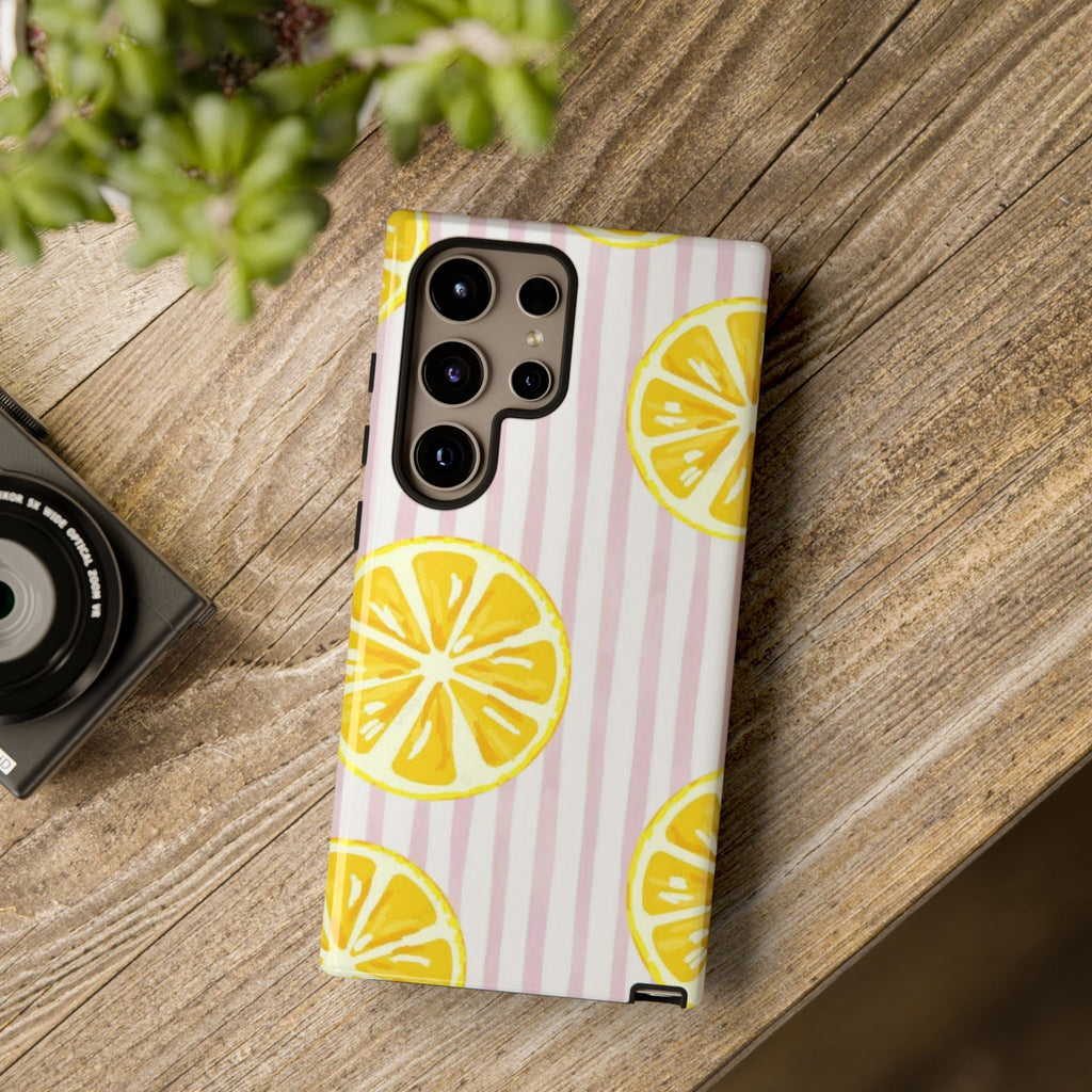 Lemon Slices Tough Case — Cute Pink Stripe Phone Cover
