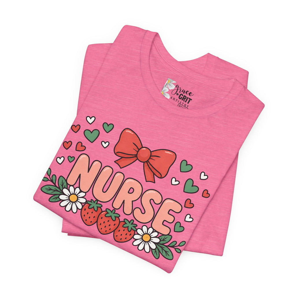 Nurse Floral Tee — Cute Strawberry & Bow Nurse T-Shirt