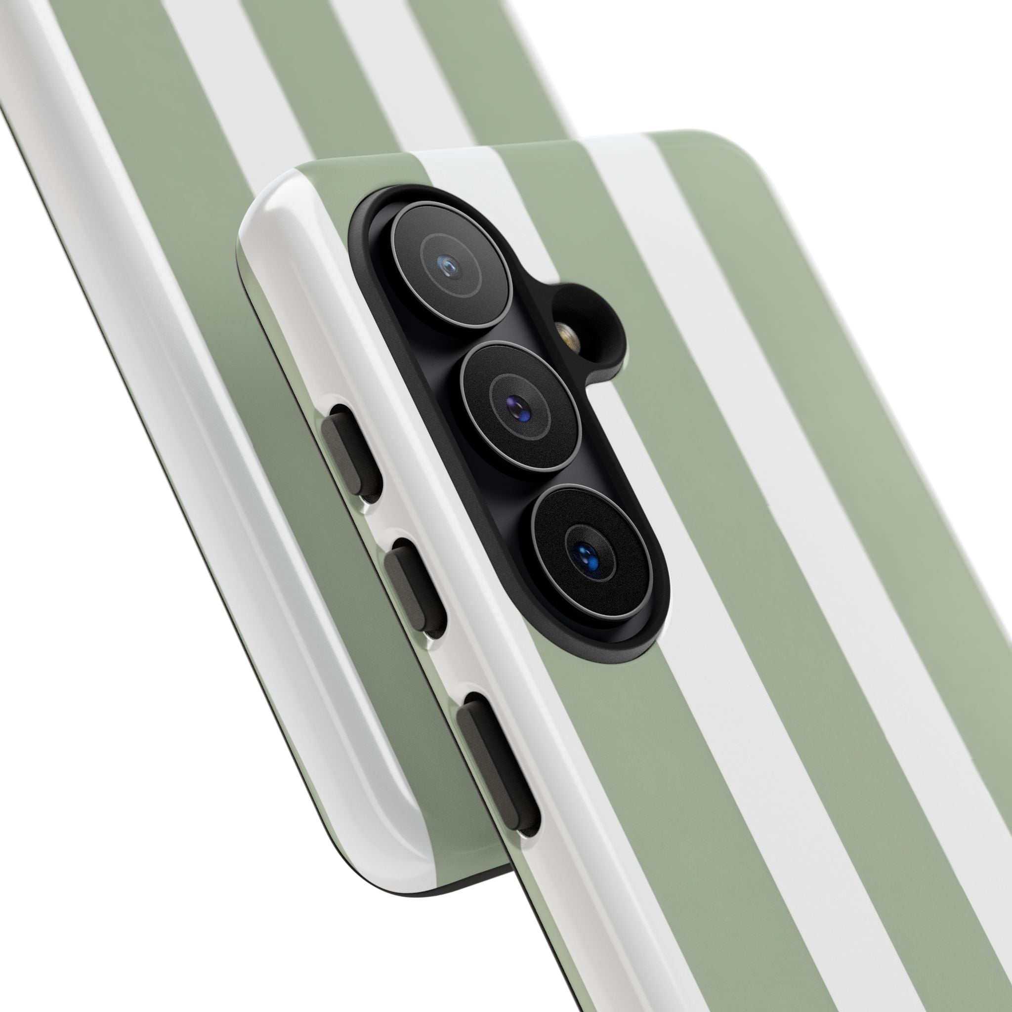 Striped Sage Tough Phone Case — Durable Green & White Vertical Stripe Phone Cover