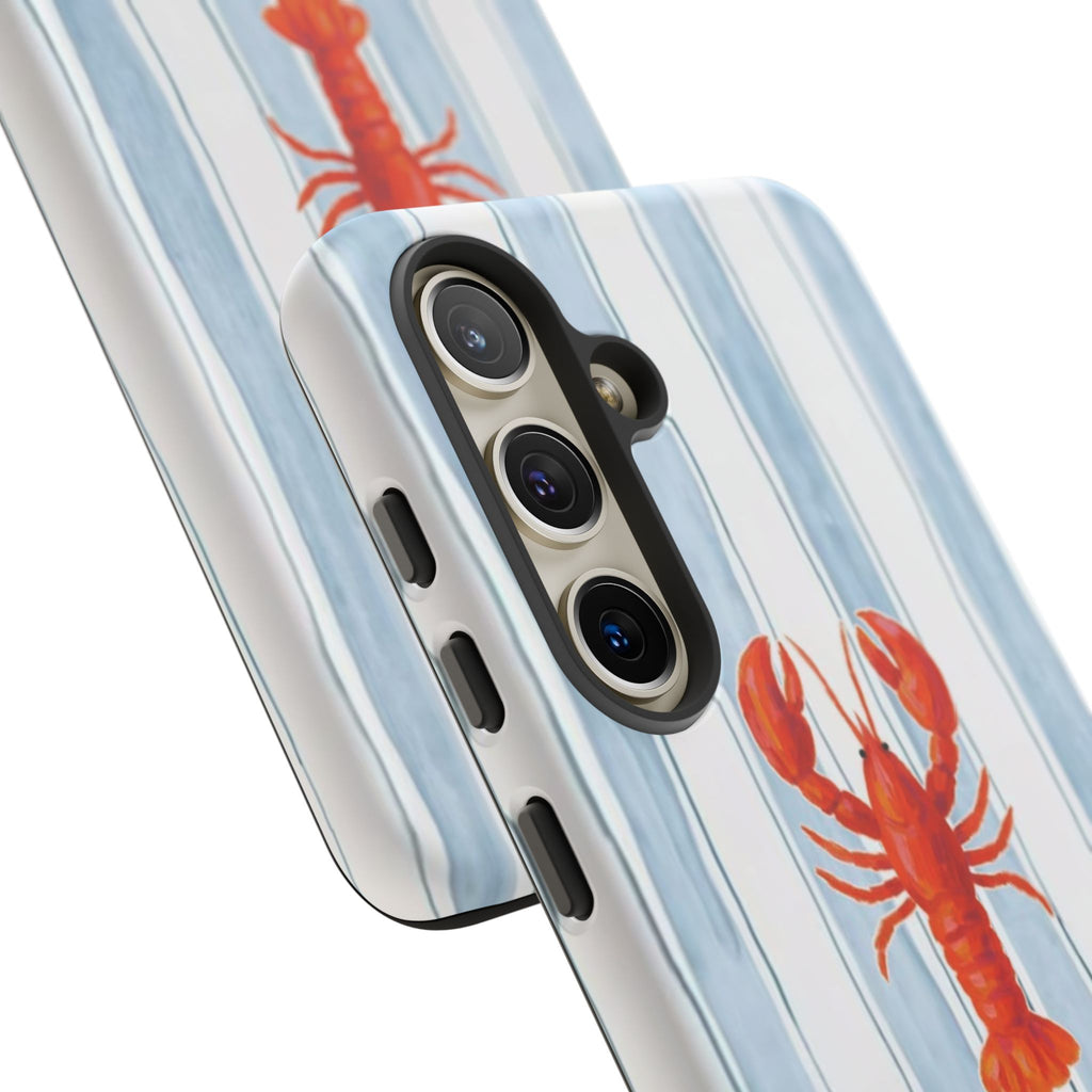 Lobster Stripe Phone Case — Nautical Blue & White Protective Cover