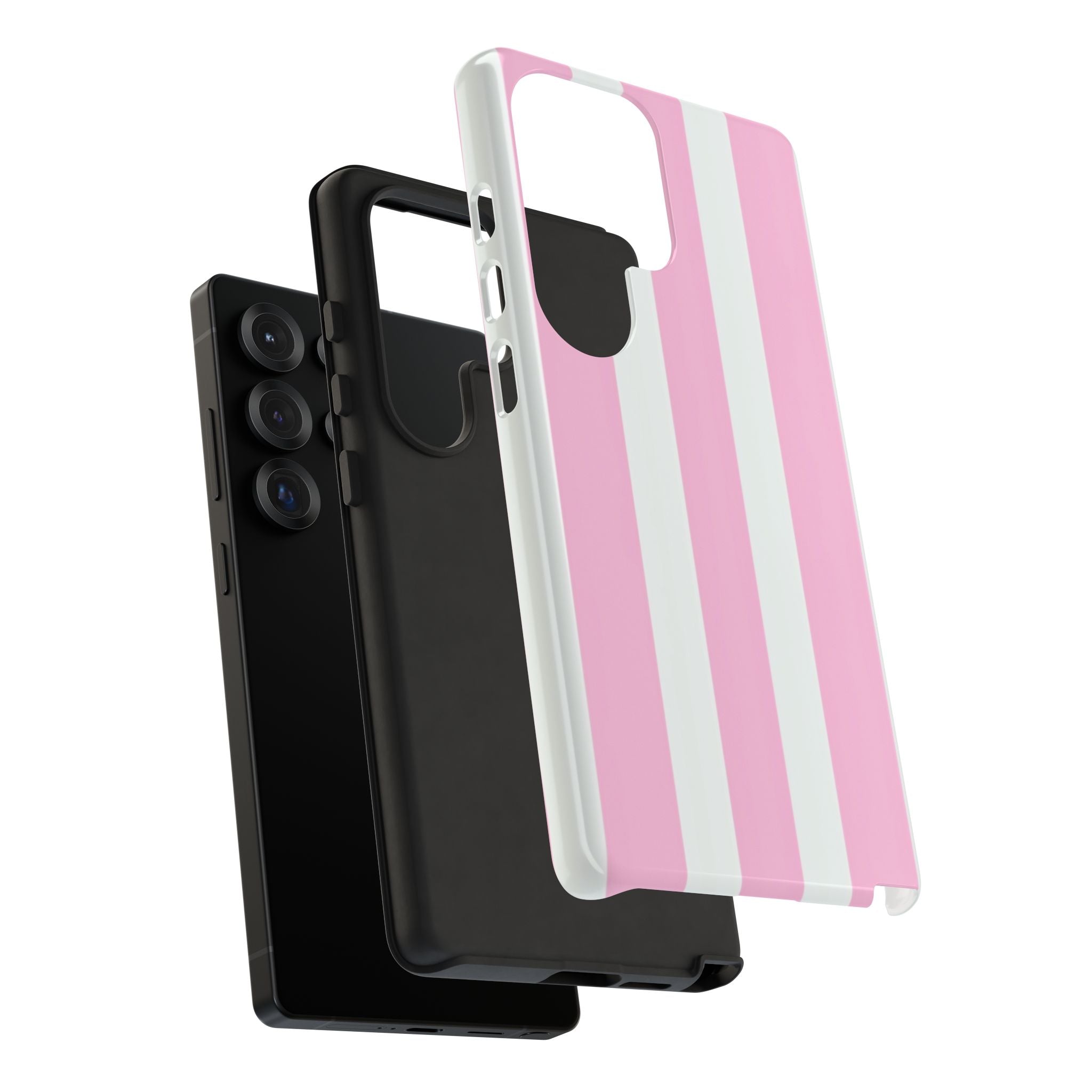 Pink & White Striped Tough Phone Case — Durable Protective Phone Cover