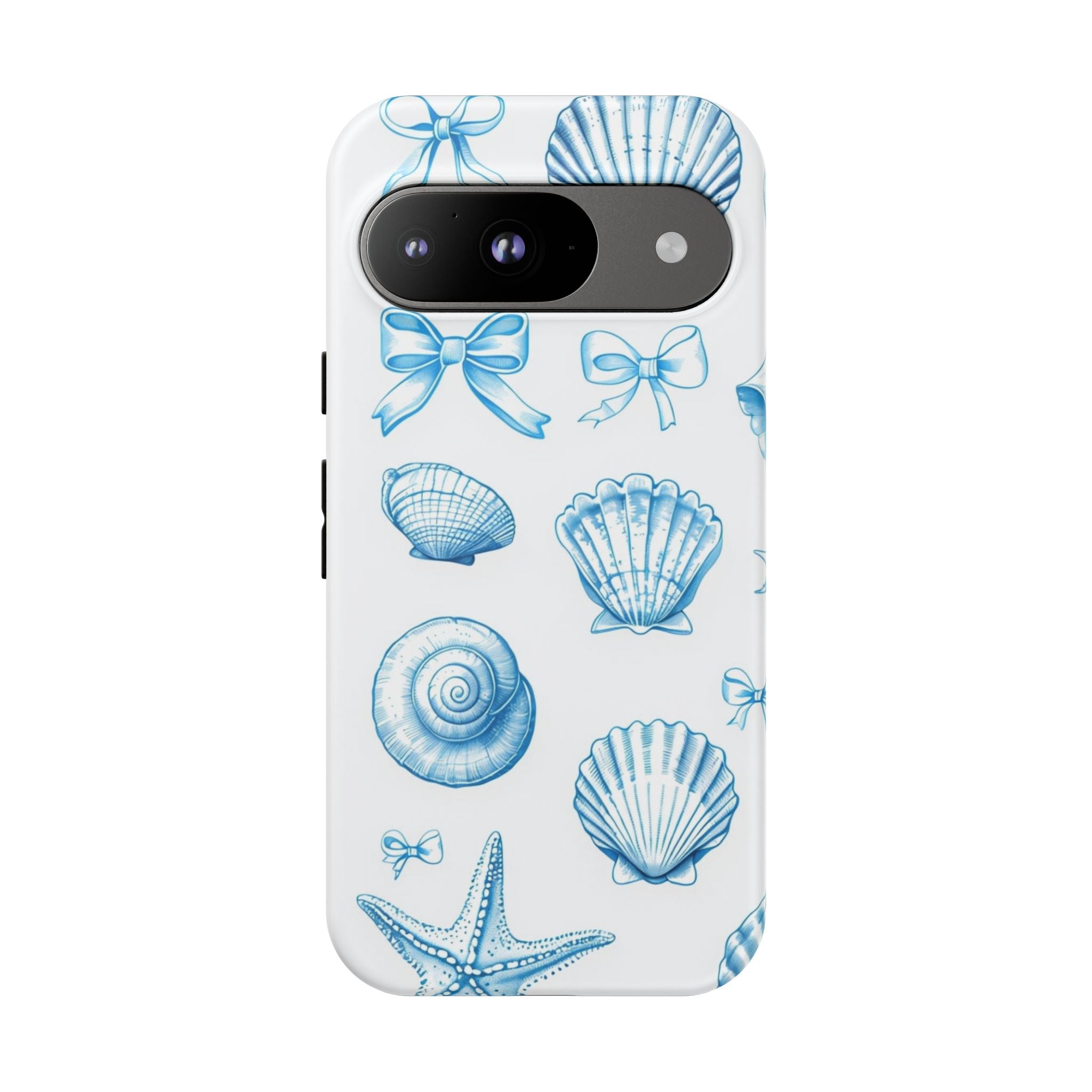 Seaside Shells Phone Case — Blue Nautical Shell & Starfish Pattern