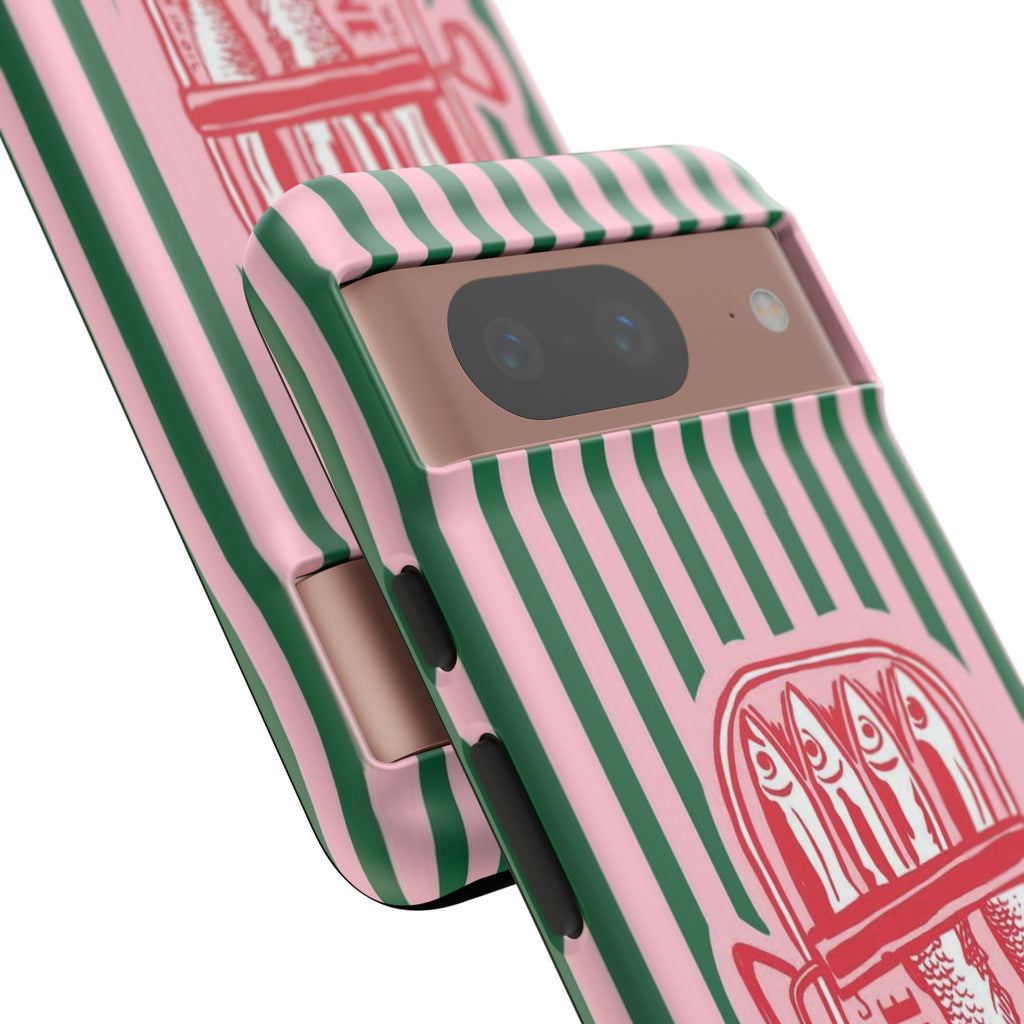 Sardine Stripe Phone Case — Retro Pink & Green Nautical Protection