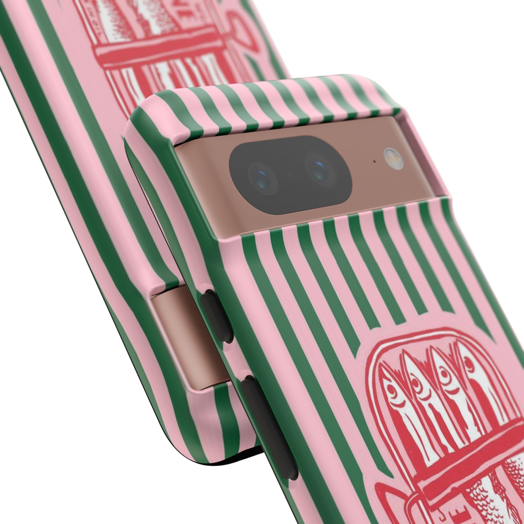 Sardine Stripe Phone Case — Retro Pink & Green Nautical Protection