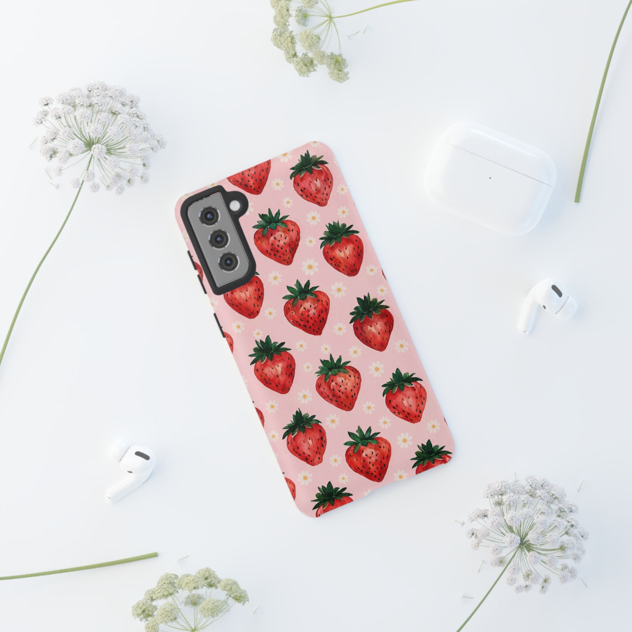 Strawberry Pattern Tough Case — Cute Pink Fruit Phone Case